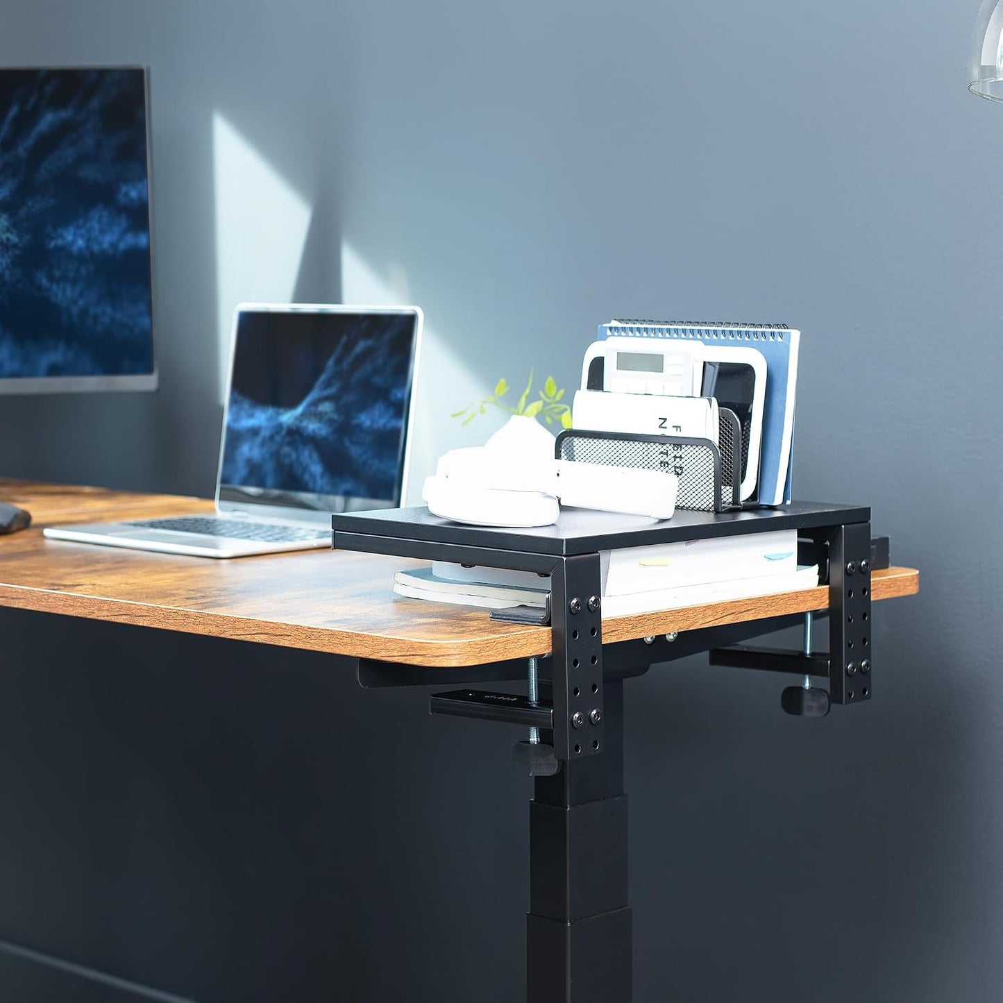 VIVO Clamp-on 15 inch Desk Extension Shelf for Gaming Devices, Ergonomic Computer Monitor and Laptop Riser, Printer