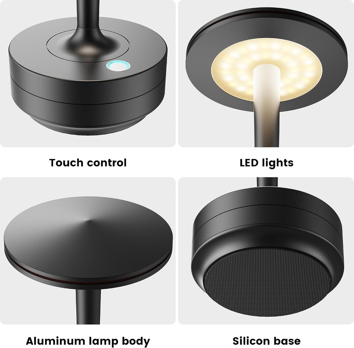 Cordless Rechargeable LED Table Lamp Set of 2 Black | Battery 6000mAh 3 Color Modes&Stepless Dimming Waterproof Metal