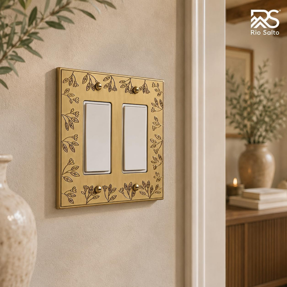 Rio Salto Brushed Gold Decorative 2 Light Switch Cover Double Rocker Switch Plate 2 Gang Rocker Wall Plate Decorator