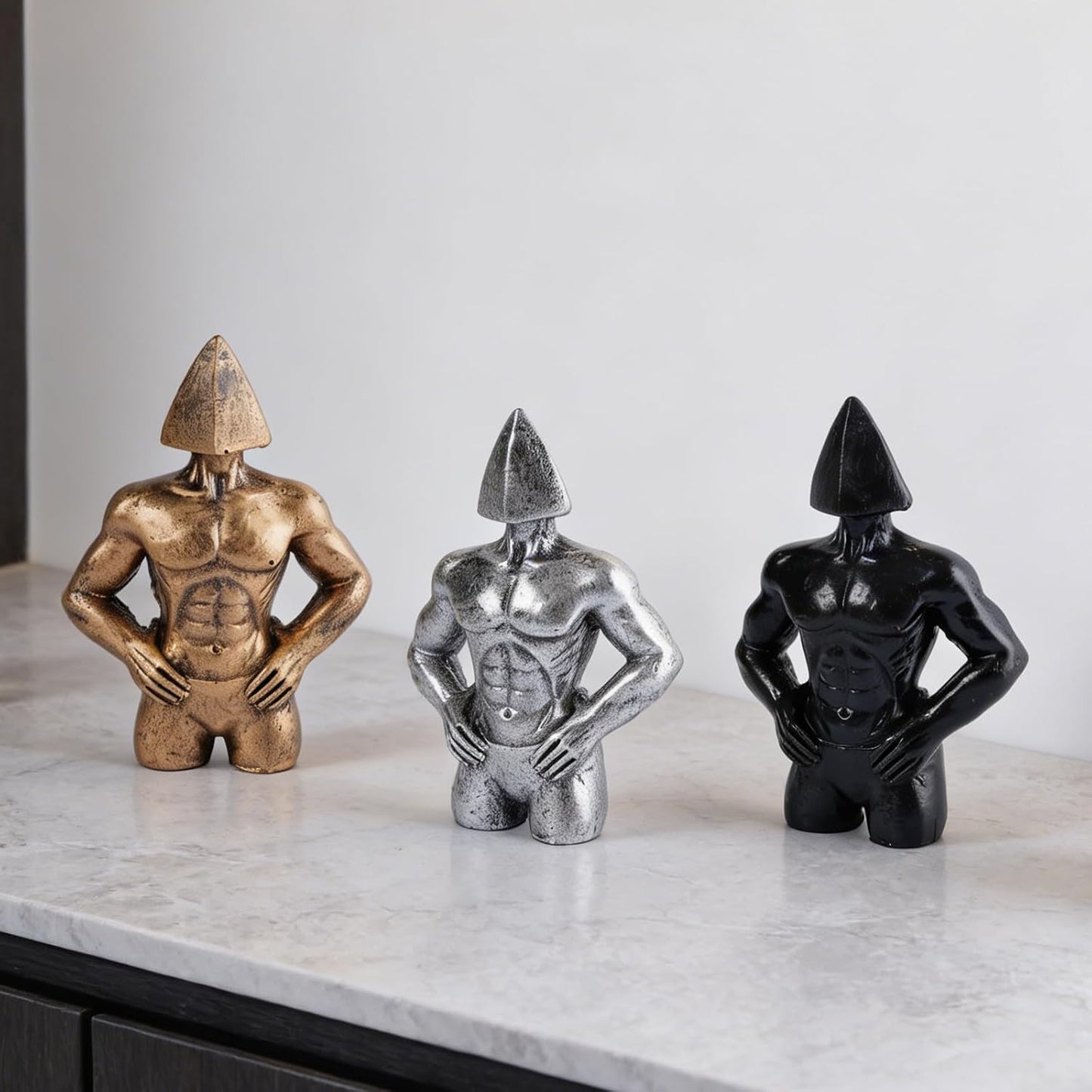 Sculptures Statue Abstract Male Torso Art Deco Resin Figurines / Silver / Set of 3