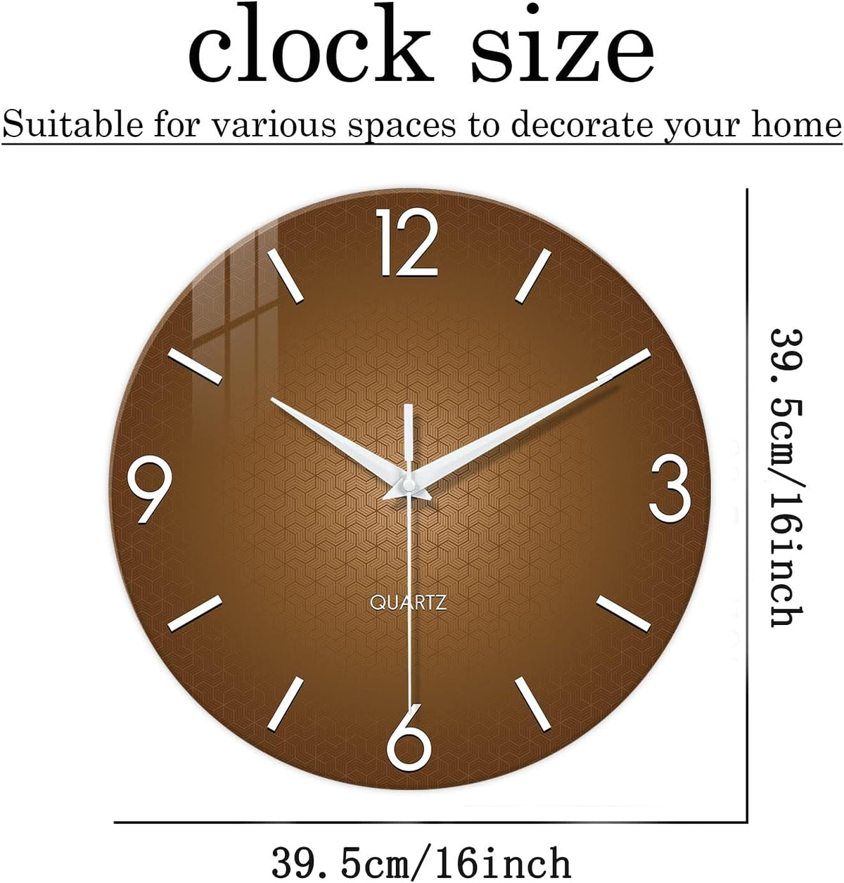 XFM Modern Glass Wall Clock for Living Room 16 Inch Brown | Silent Non-Ticking Battery Operated Big Size Simple