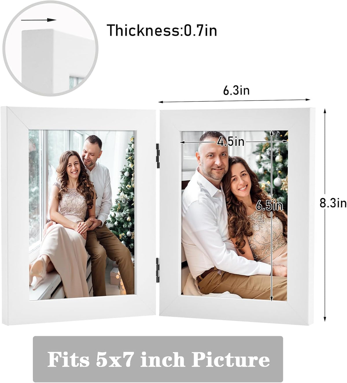 Frametory, 5x7 Double Picture Frame White, 10 Pack | Real Glass Front, Hinged 2 Photos Collage, Side by Side Standing