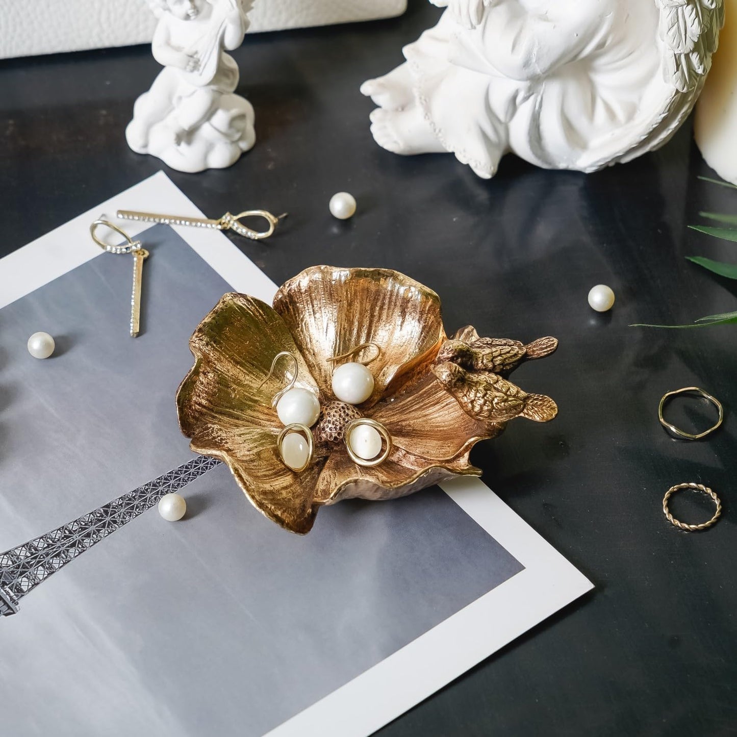 Vintage Bird Ring Holder / Gold