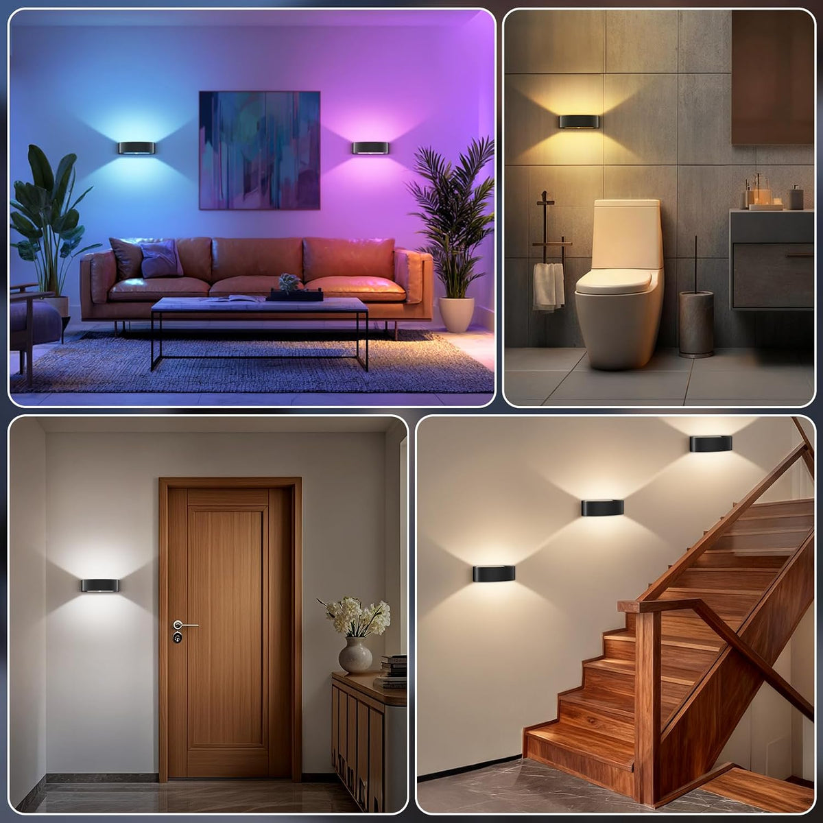 Motion Sensor Wall Sconces Set of 4, Rechargeable 5000mAh Battery Operated Wall Light with Remote Control, 15 RGB and 3