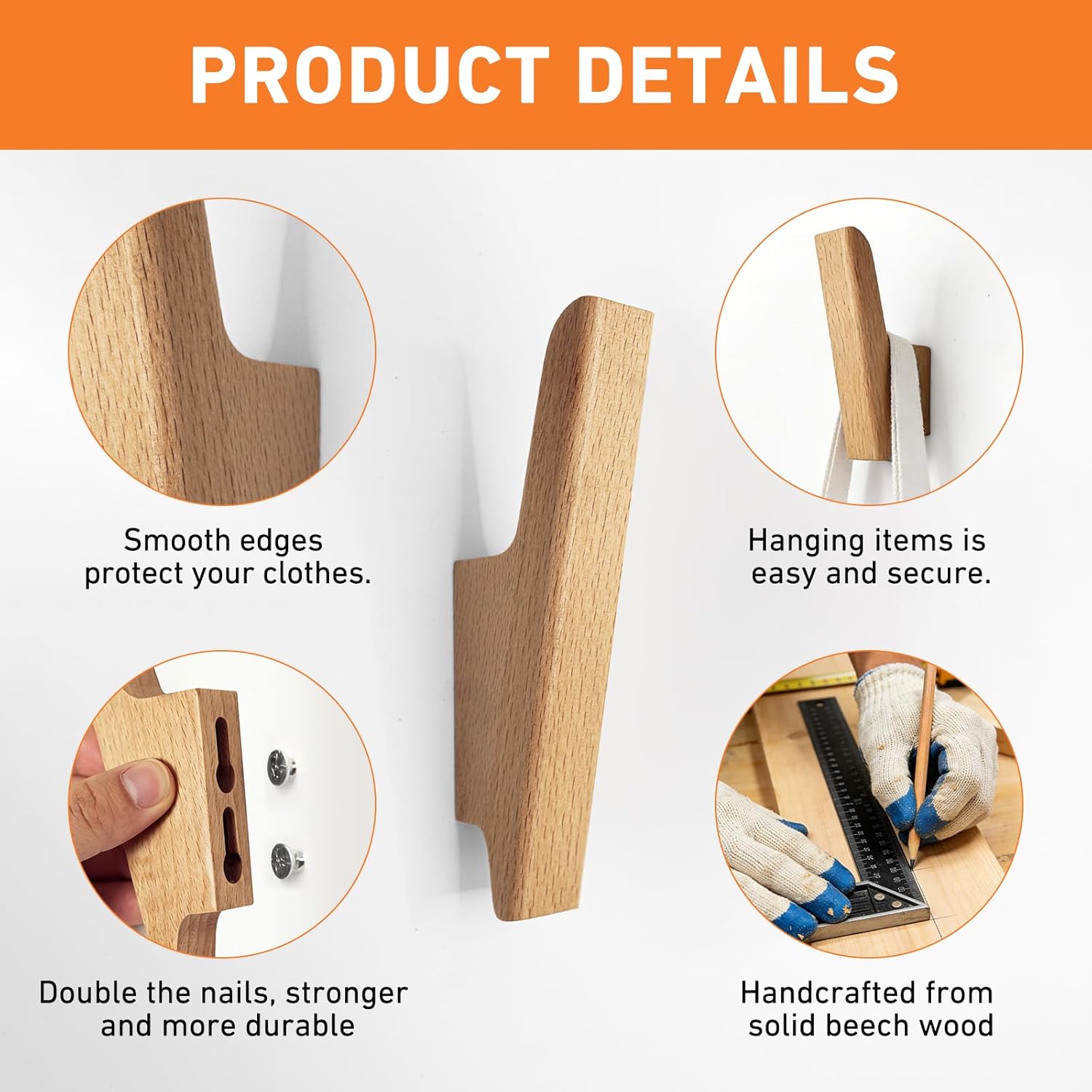 QUOGA Wood Wall Hooks / Walnut Wood