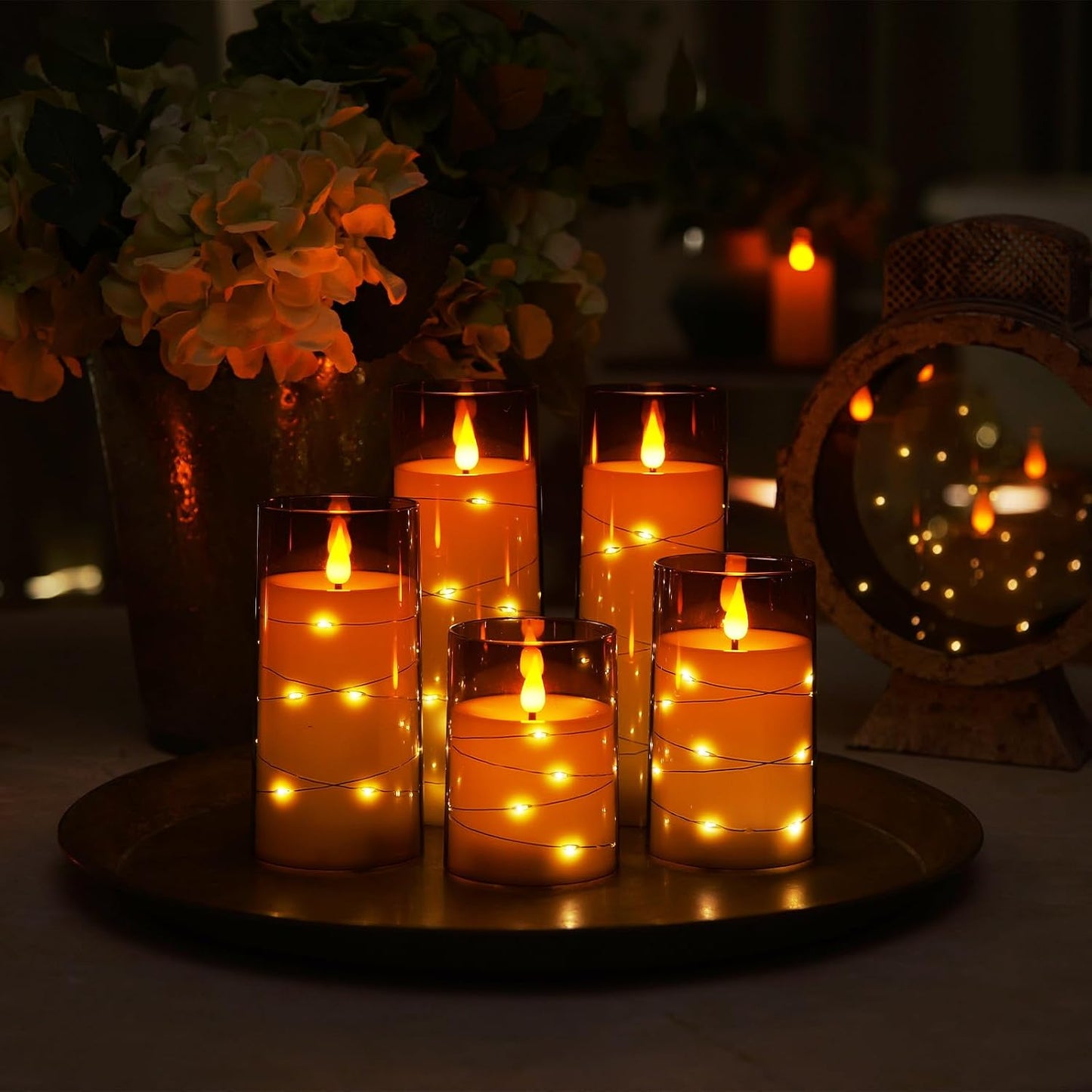 Homemory Flameless Candles with Embedded Star String Fairy Lights, Battery Operated Candles, LED Candle, Fake Candles