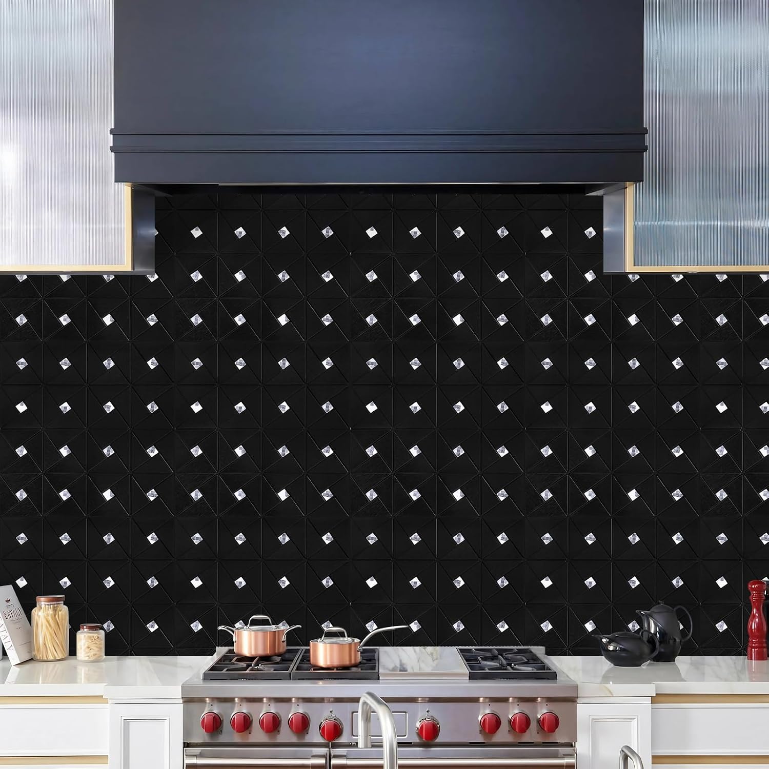 Metal Tile Stick on Backsplash / Black / Set of 10