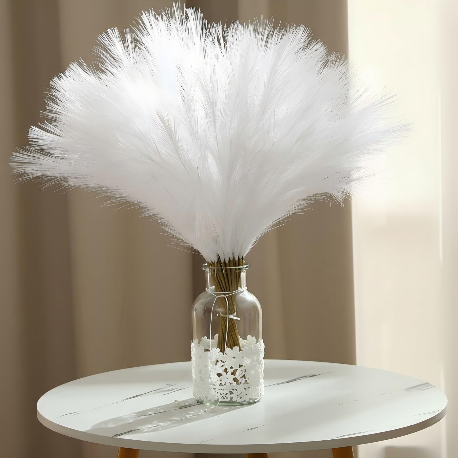 Pampas Grass Faux Tall Pampas Grass Decor Bulk Artificial Dried / White / 21.7 Inch / Set of 72