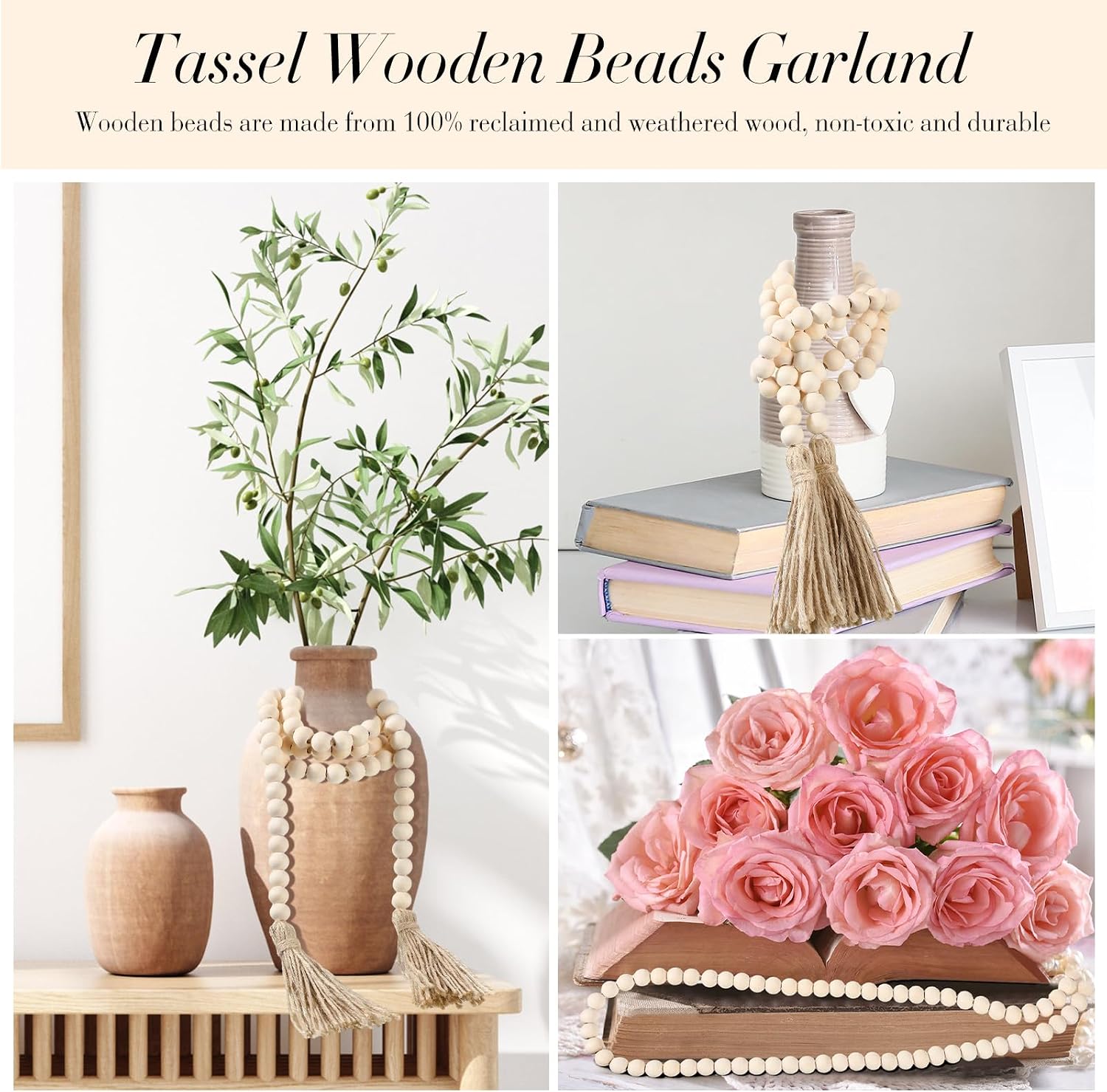 58'' Bead Garland / Wood / Set of 6