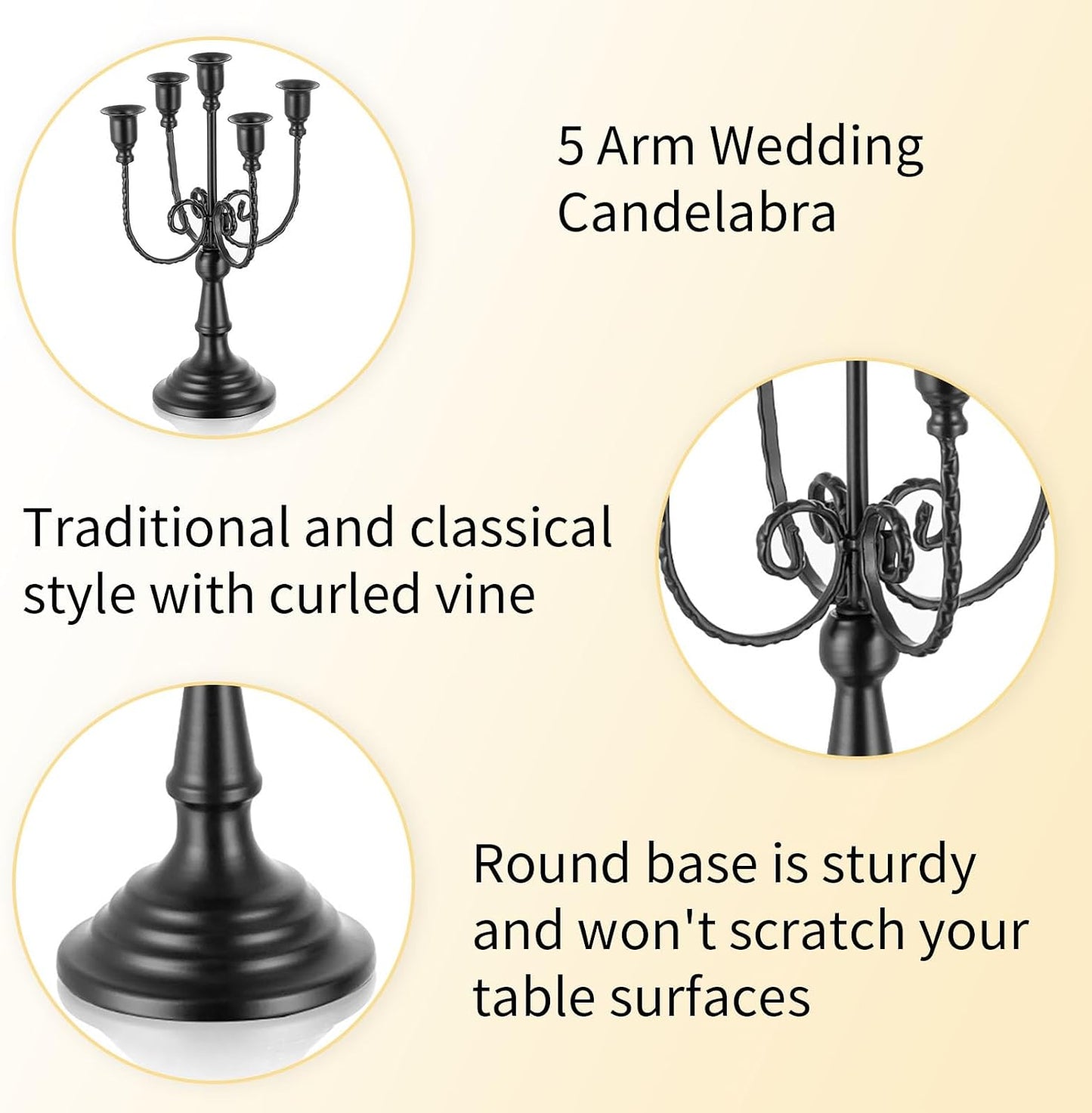 Romadedi Halloween Candelabra, Black 5-Arm Candlestcik Holder, Set of 2, 11.8 in