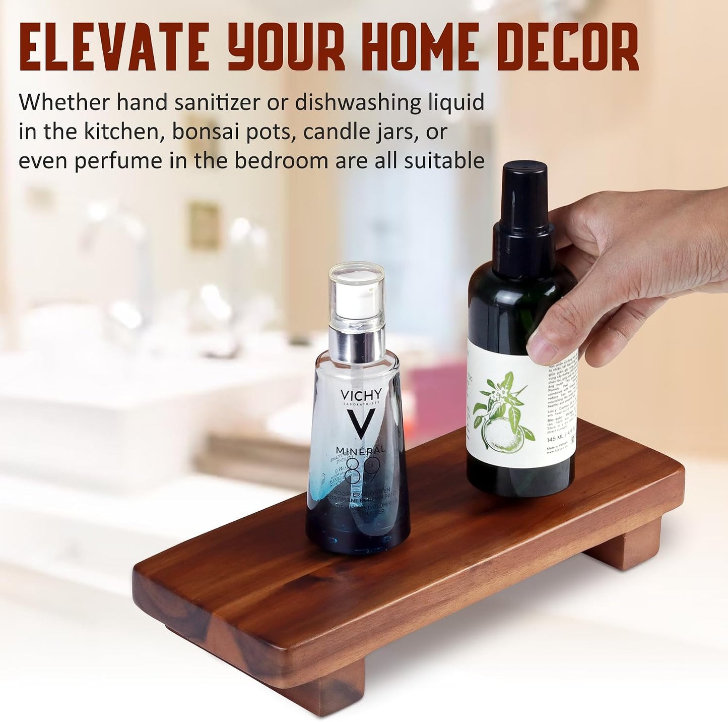 Wood Pedestal Soap Stand / Acacia / 9.8 x 4
