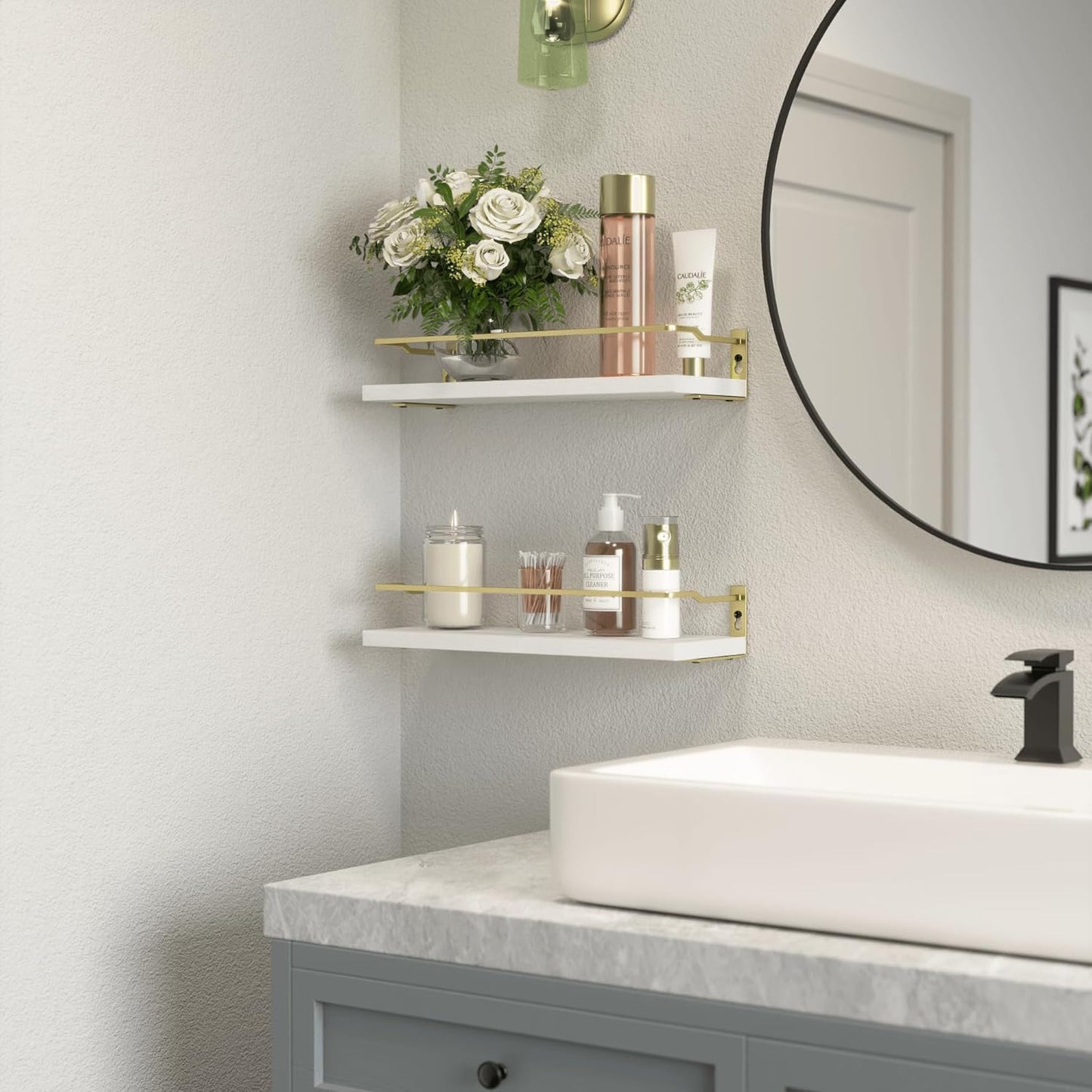 RICHER HOUSE Floating Shelves Bathroom, Small Wall Shelf Over Toilet 2 Set | Wall Mounted Shelves Decor for Bathroom