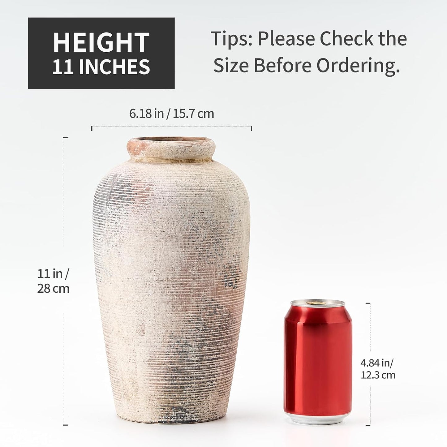 Large Ceramic Rustic Vase / Gray / 11 Inch / Set of 11