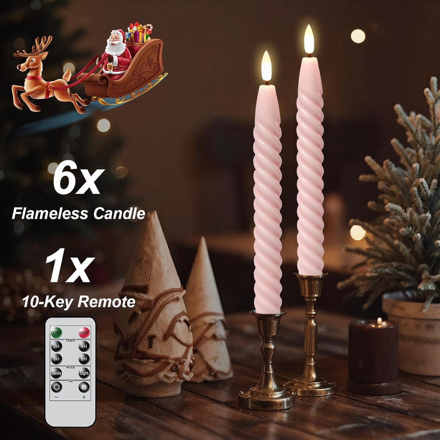 Pink Flameless Taper Candles Flickering with Remote Timer | LED Spiral Taper Candles, Flameless Candlesticks, Battery