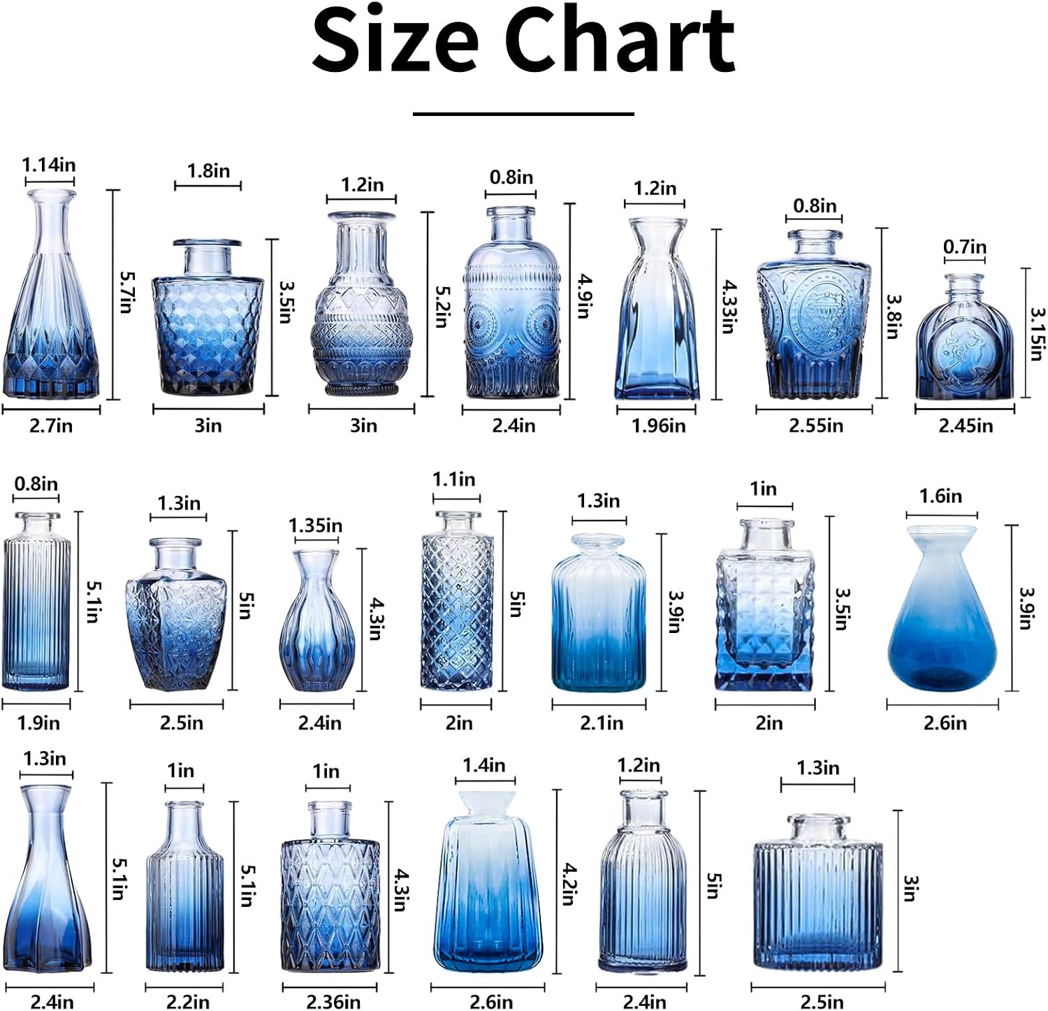 Glass Bud Vase Set / Blue / Set of 20