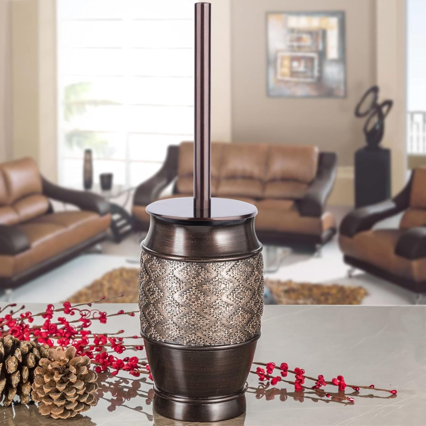Creative Scents Dublin Brown 6 Piece Resin Bathroom Accessories Set | Includes Toilet Brush and Holder, Tissue Box