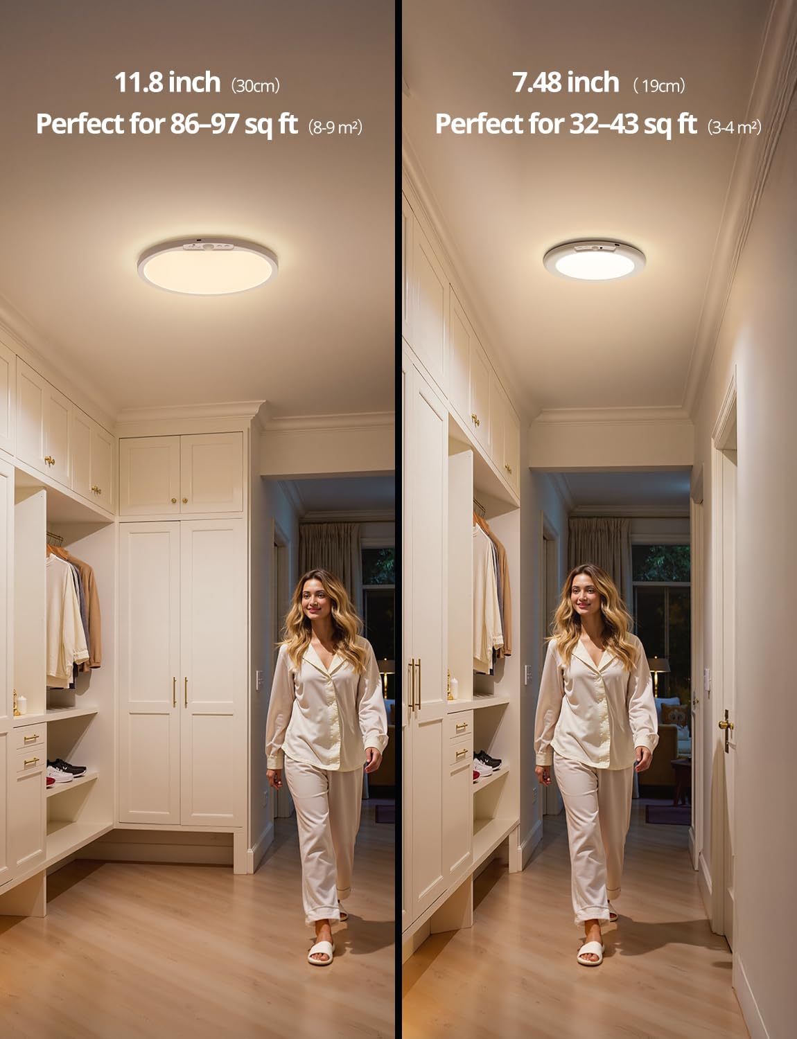 2 Pack Rechargeable Battery Operated Ceiling Light for Shower Wireless, 80 Day Battery Life Powered 11.8Inch Bright