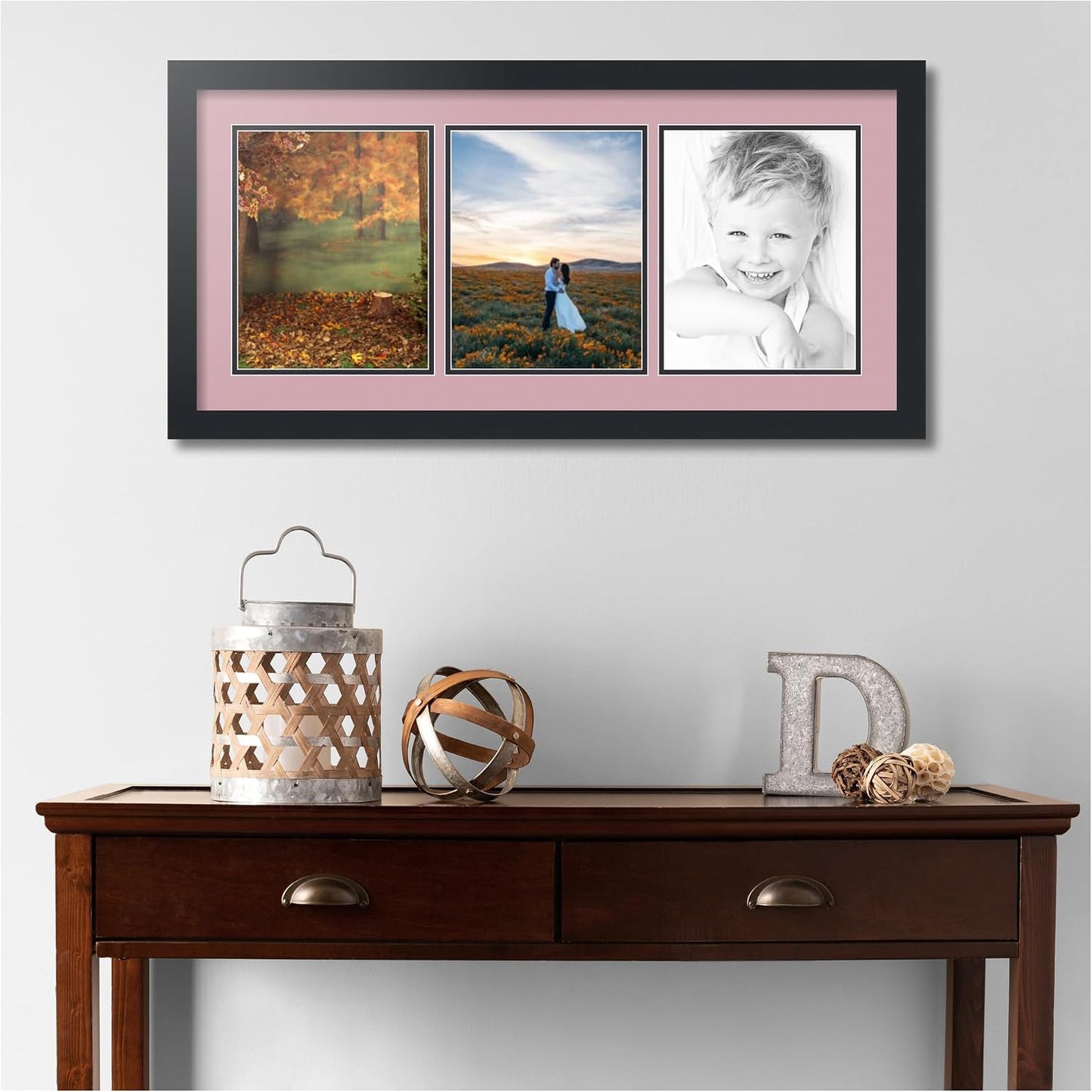ArtToFrames Collage Picture Frame 3 Opening 3-8x10 Photo Frame | Made in USA | Black Frame Seashell and Black Mats