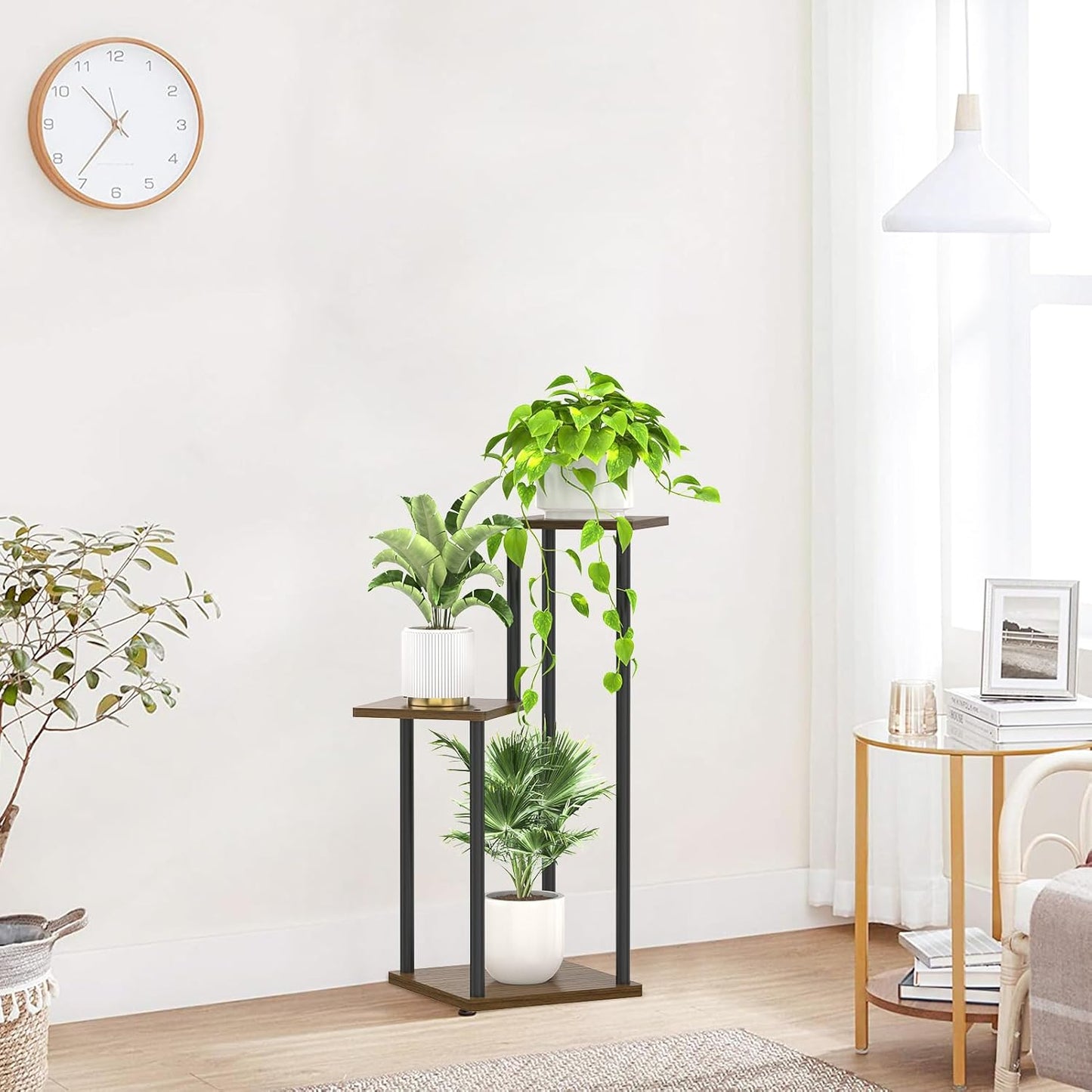 3 Tier Plant Stand Indoor Outdoor,Oppro Wood Metal Corner Flower Shelf | Planter Pot Holder Clearance, Multiple Plants