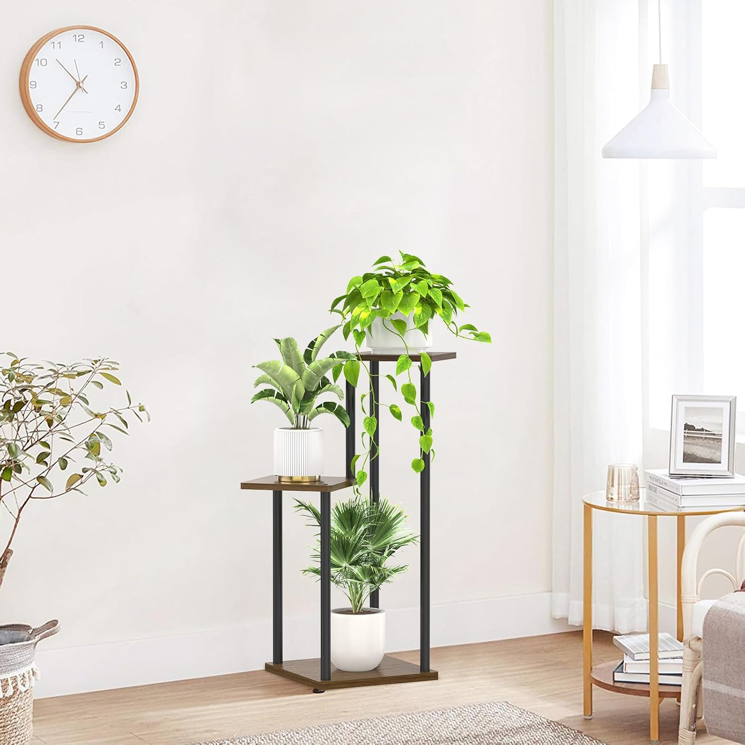 3 Tier Plant Stand Indoor Outdoor,Oppro Wood Metal Corner Flower Shelf | Planter Pot Holder Clearance, Multiple Plants
