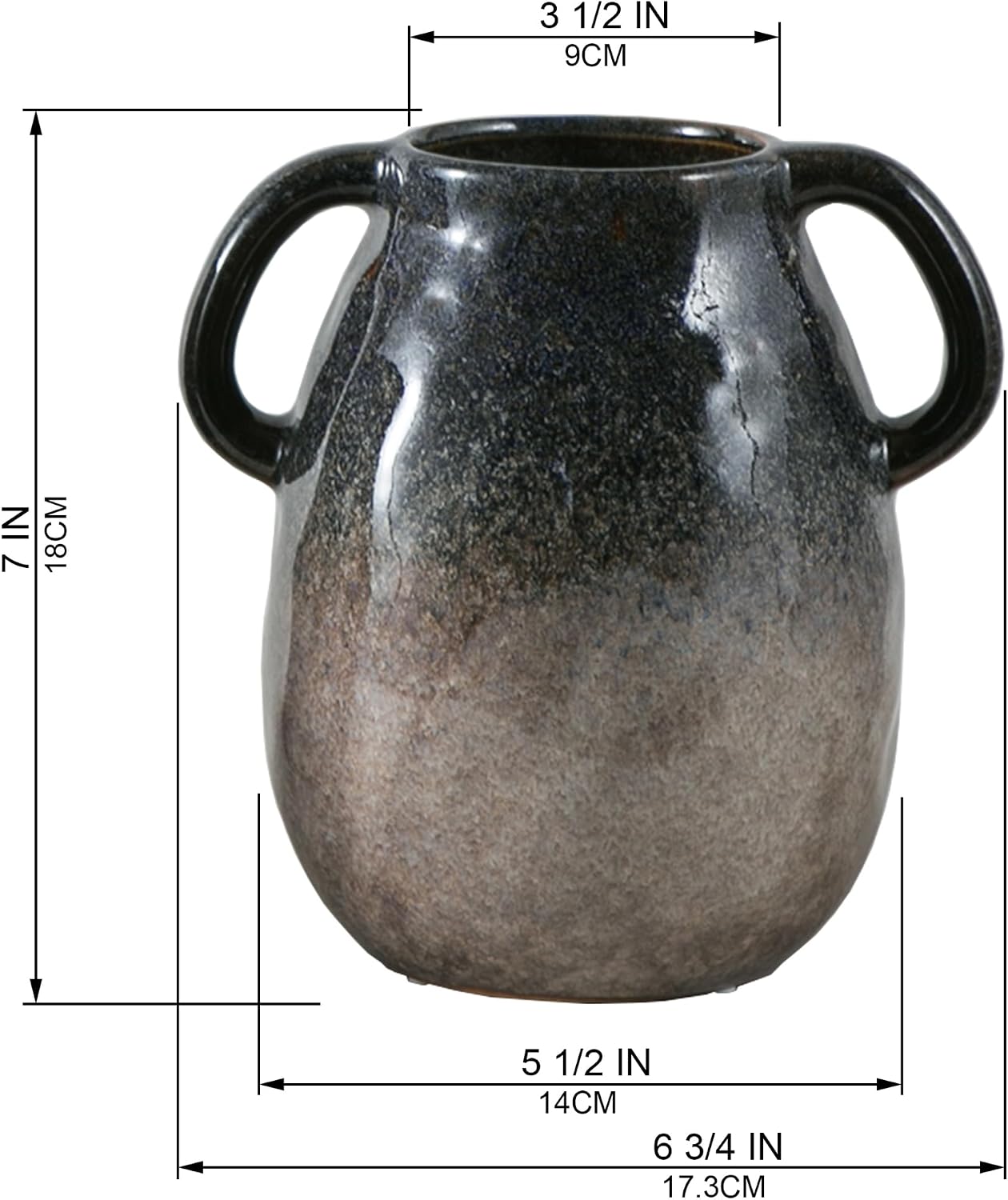 Blue Gradient Ceramic Vase / Double Handle - Blue Gradient