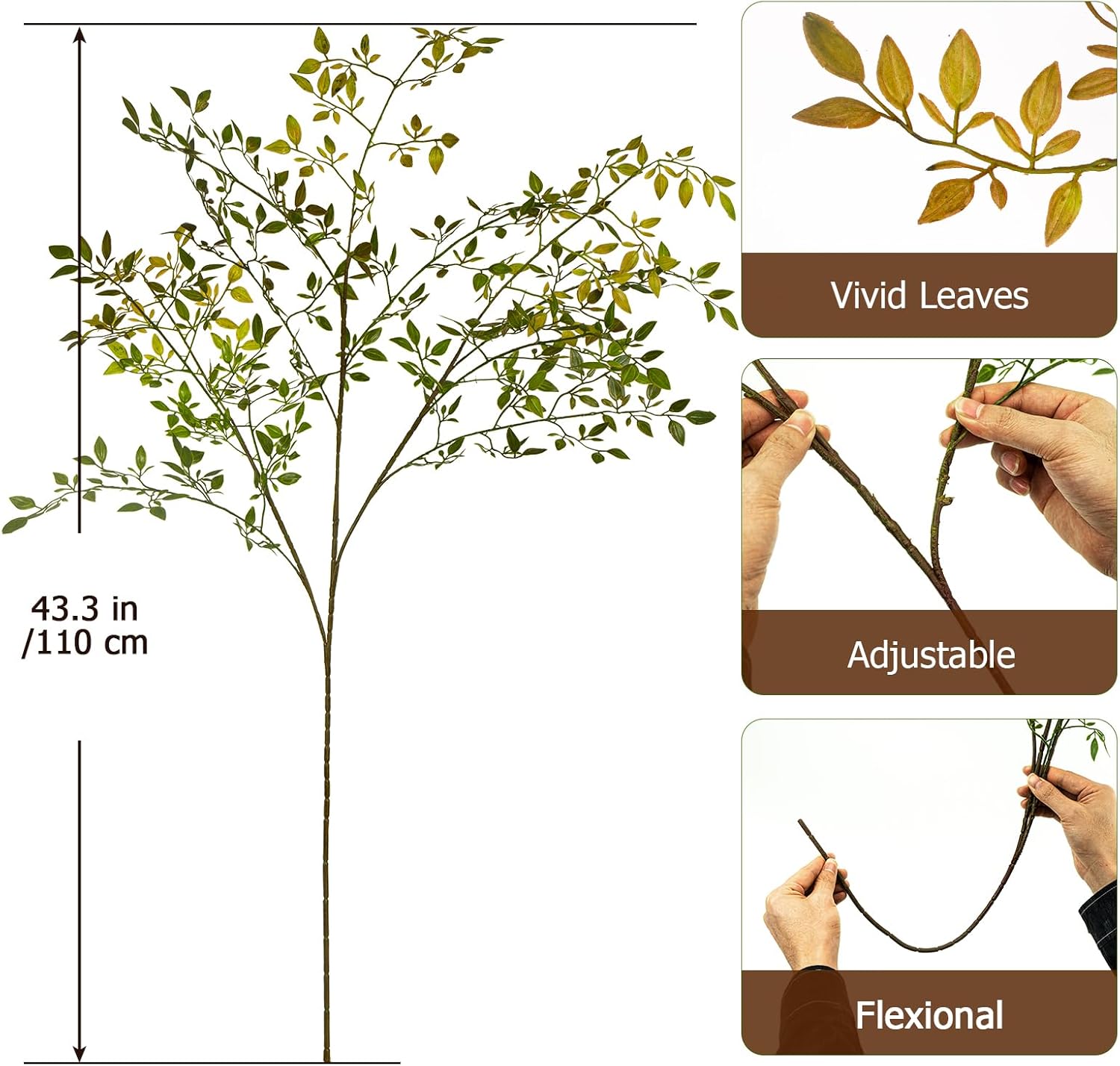 43.3" Nandina Branches Tall Faux Plant Stems for Vase / Orange / Set of 2