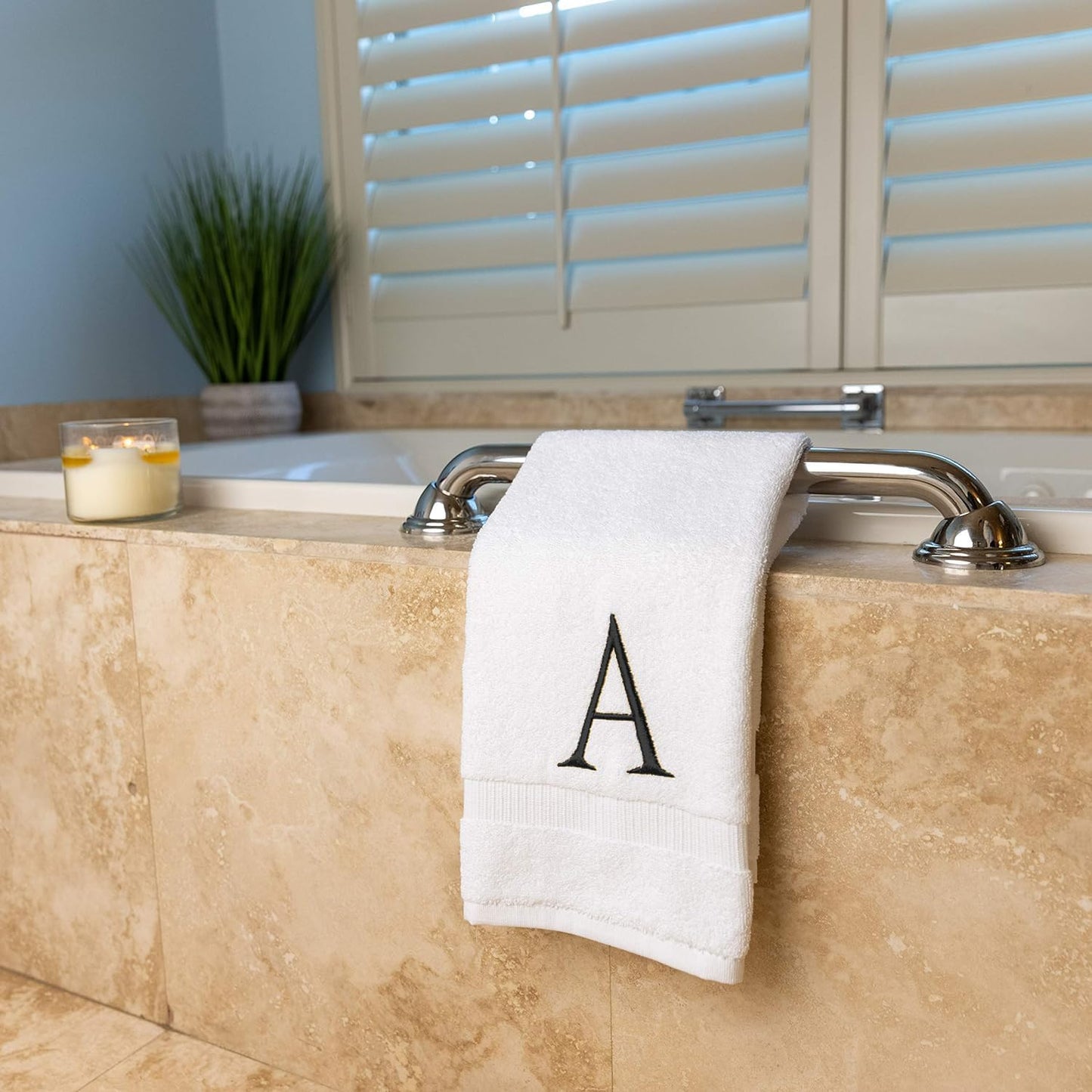 White with Dark Gray Monogrammed Hand Towels for Bathroom Set of 2 Letter A | Luxury Hotel Quality Initial Towels For