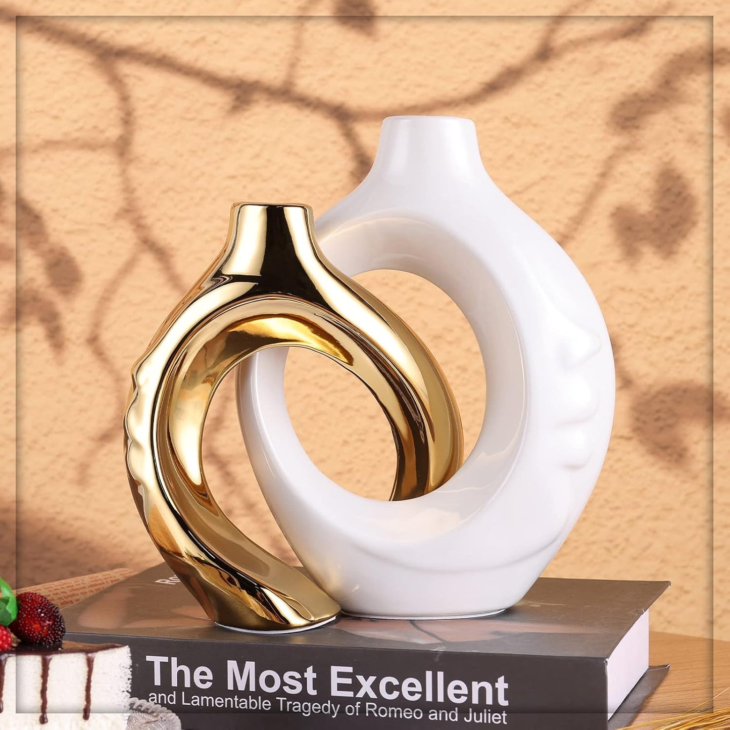Ceramic Decorative Vase Home Decor / White Gold / Set of 2
