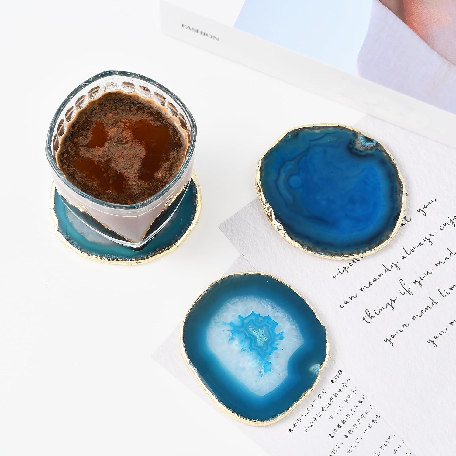 Natural Agate Coasters Set / Blue / Set of 4