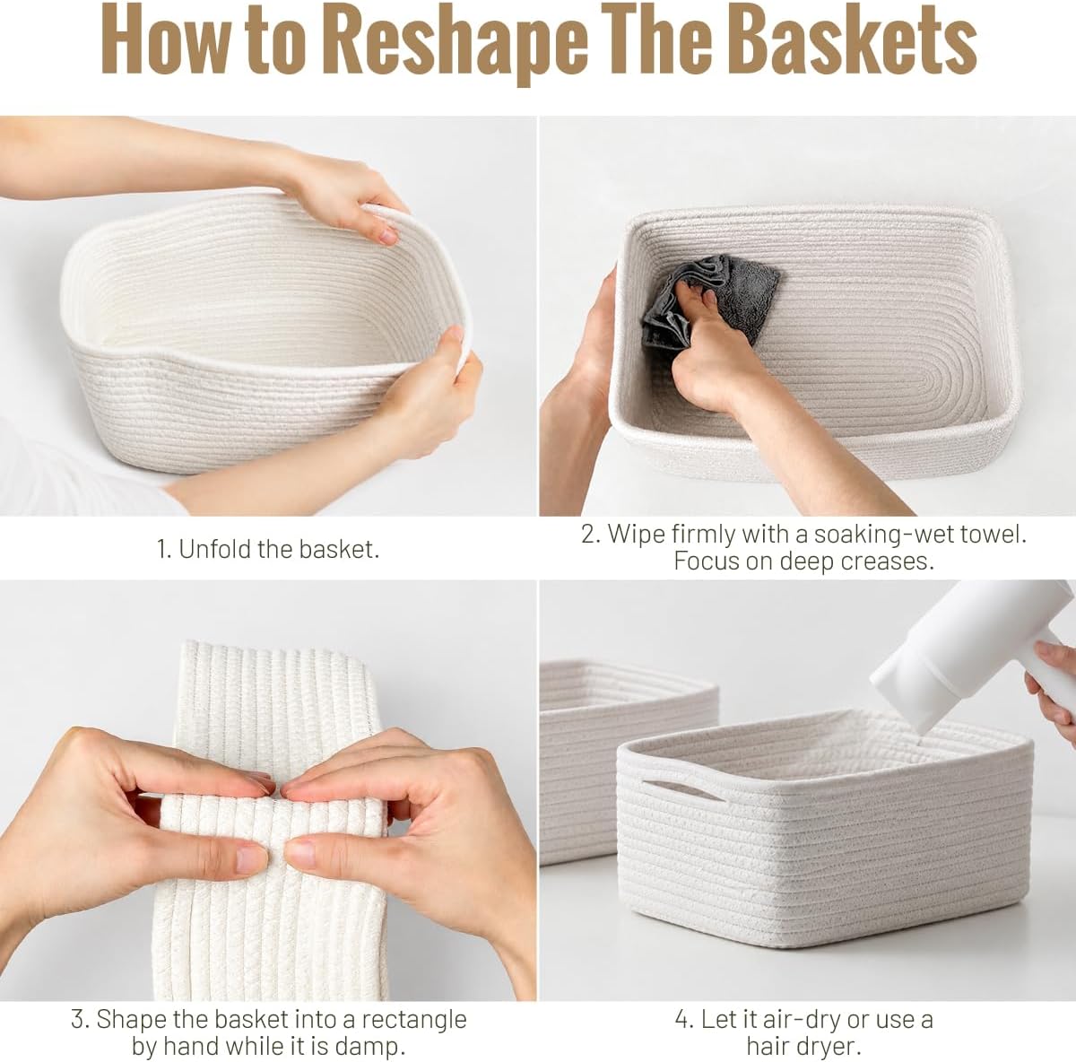 Small Woven Storage Baskets / White / Set of 5
