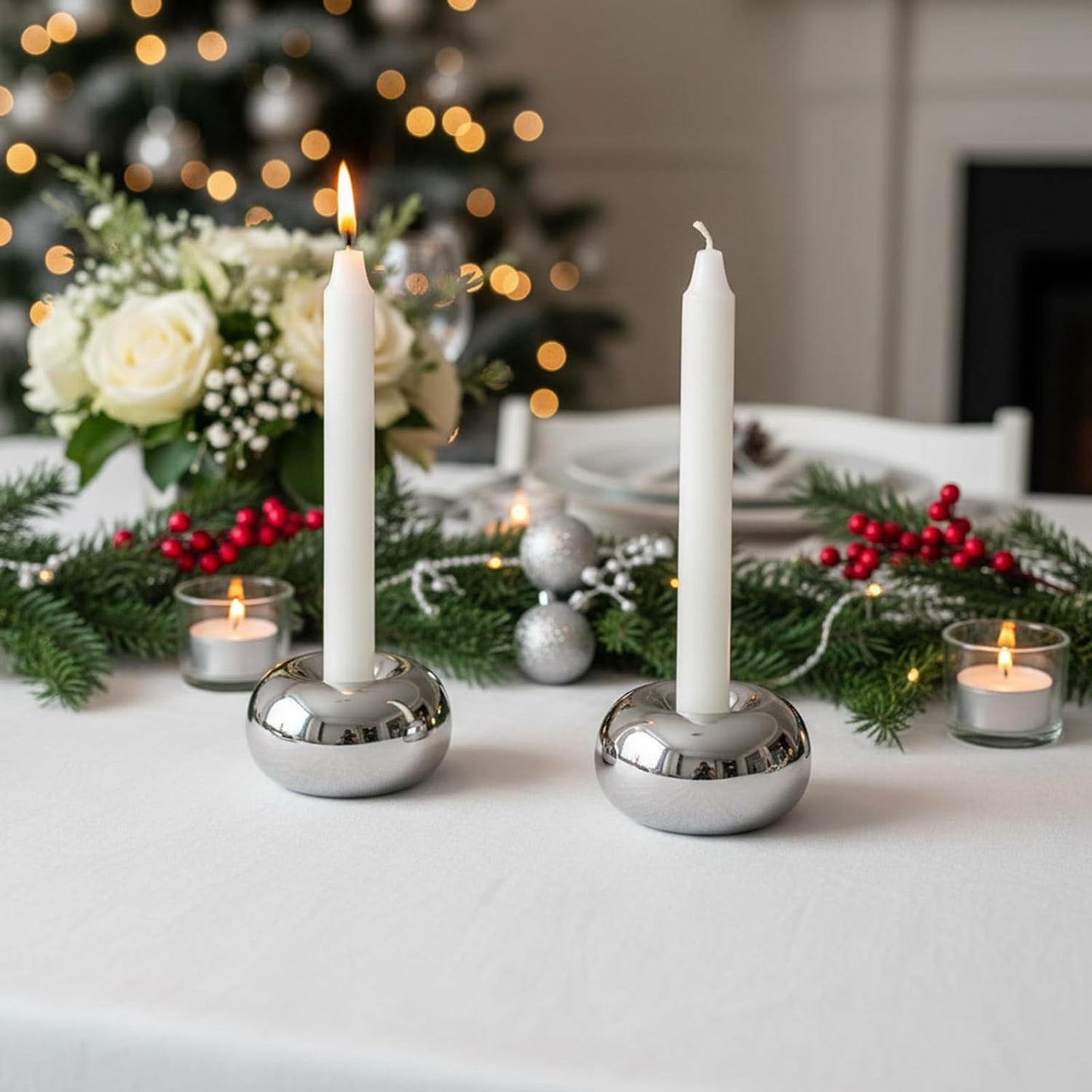 Modern Doughnut Shaped Candlestick Holder / Silver / Set of 2