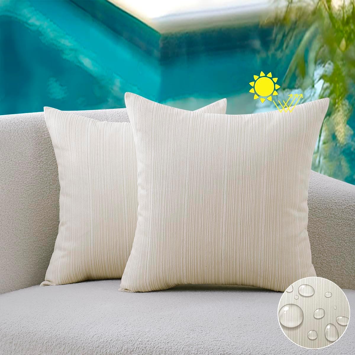 Outdoor Chenille Pillow Covers / 18 x 18 / Cream / Set of 2