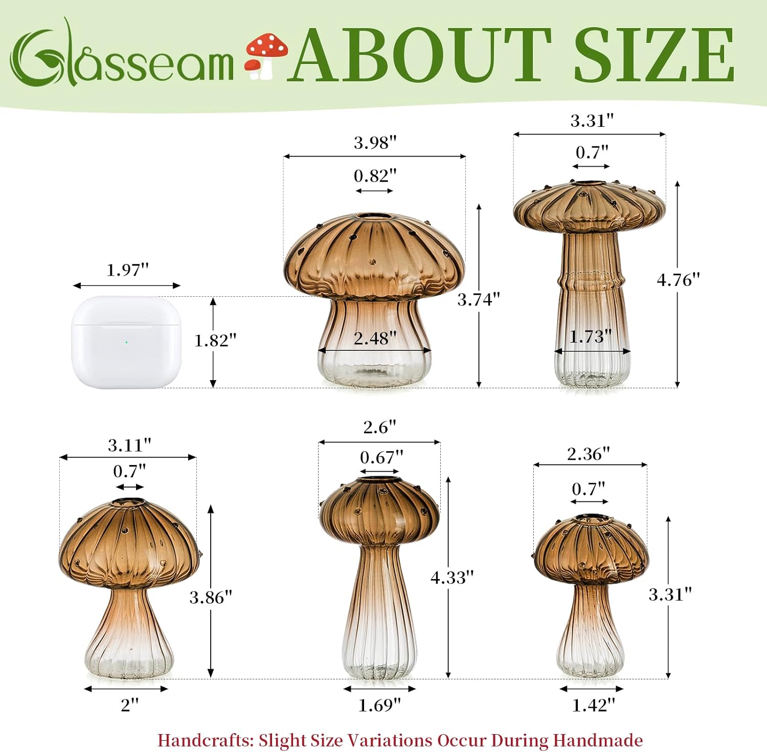 Glass Mushroom Vase / Amber / Set of 5