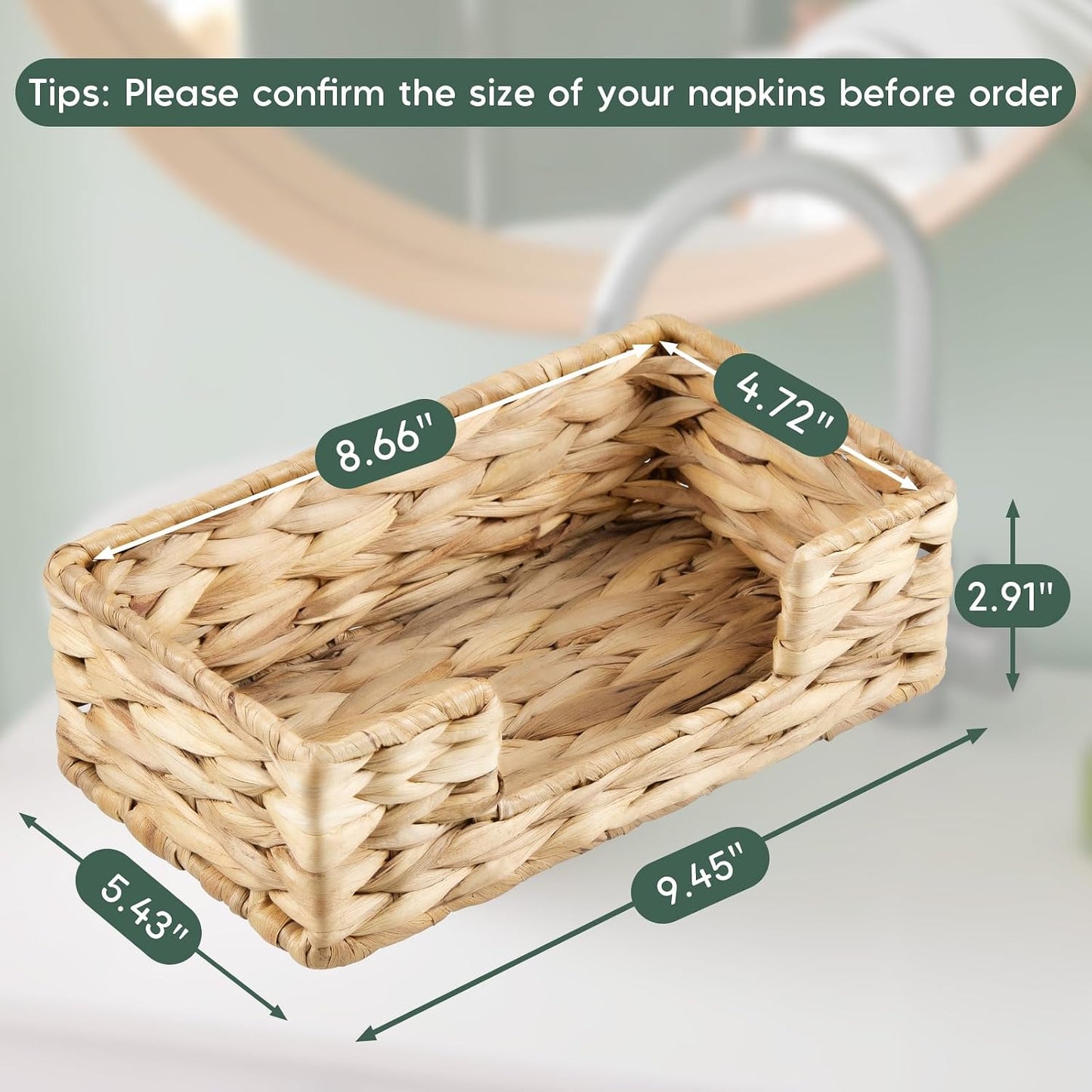 Woven Wicker Water Hyacinth Guest Towel Holder Tray / Brown / 9.45"L x 5.43"W x 2.91"H