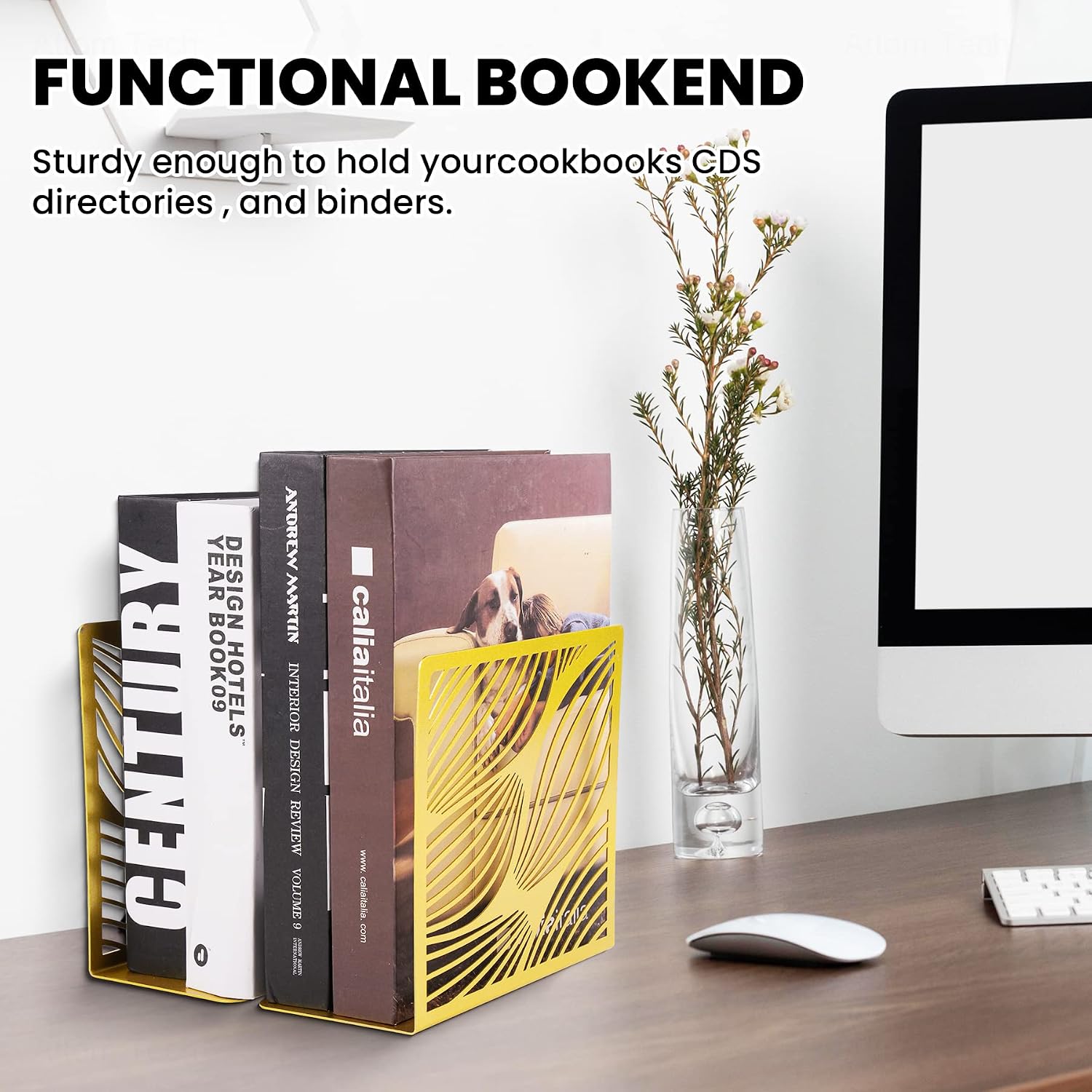 NiHome Bookends Decorative Book Ends Metal Bookends / Gold