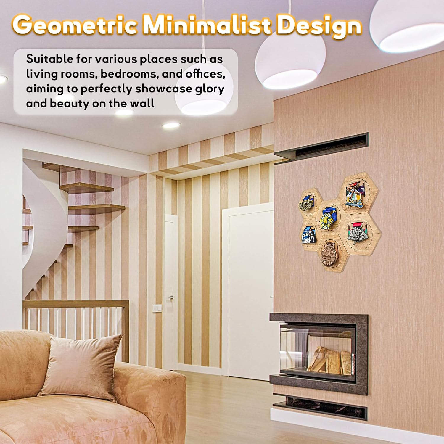 Fashion Medal Holders Display Stand Wall Rack | Honeycomb Wooden Medal Stand, Hexagon Free Stand, For Basketball