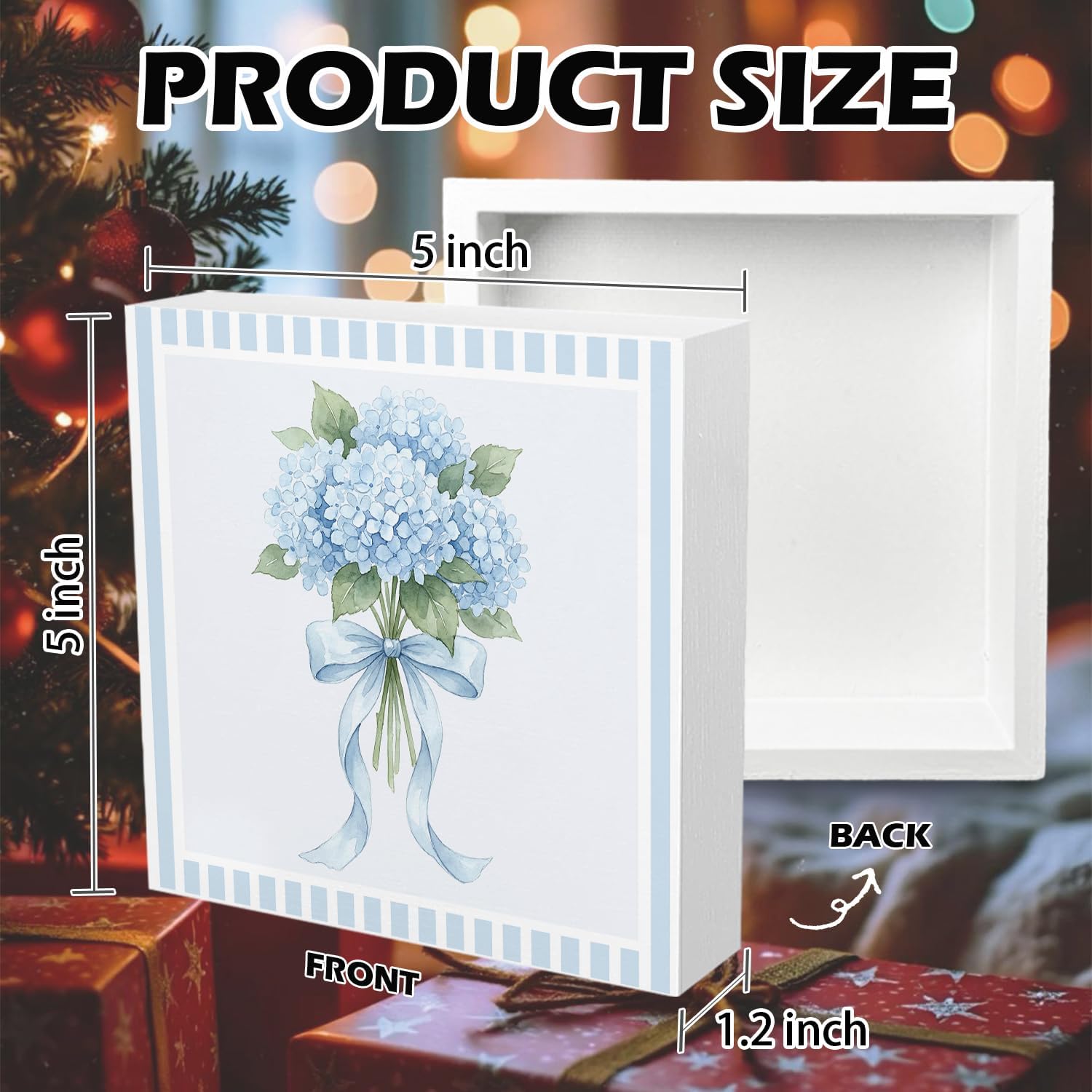 Light Blue Bow Hydrangea Wooden Box Sign / Flowers-blue Bow Hydrangea
