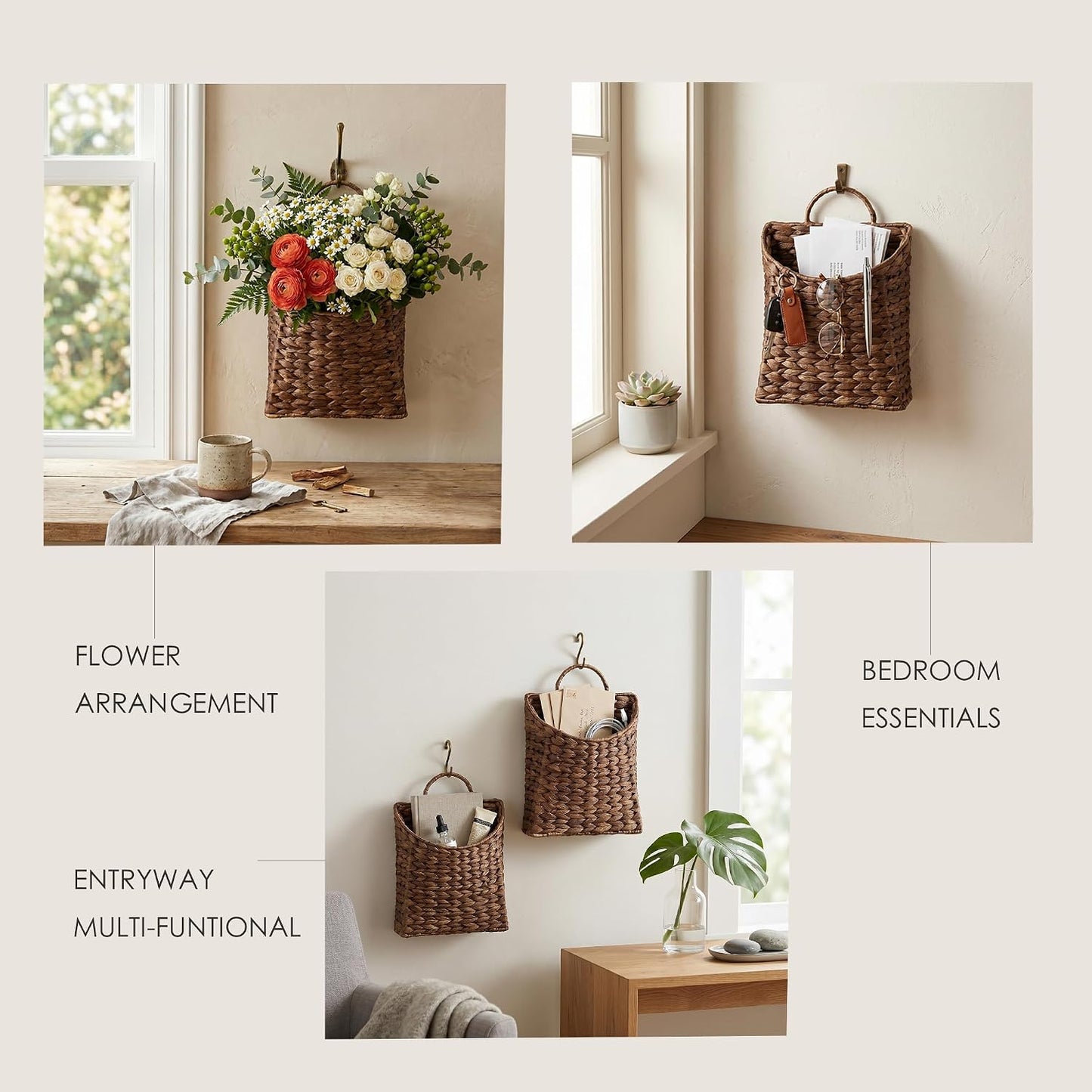 Wicker Hanging Wall Basket / Coffee