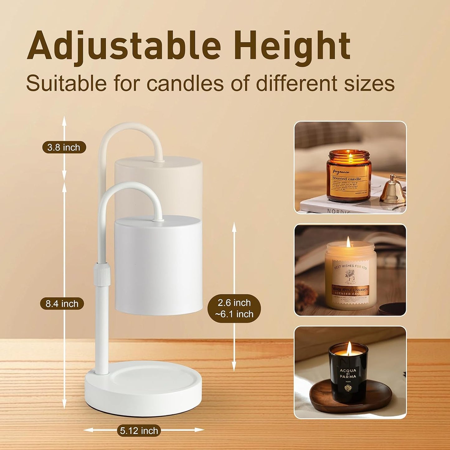 Dimmable Candle Warmer Lamp with Timer, Height Adjustable Electric Candle Wax Warmer, Christmas Birthday Gifts for