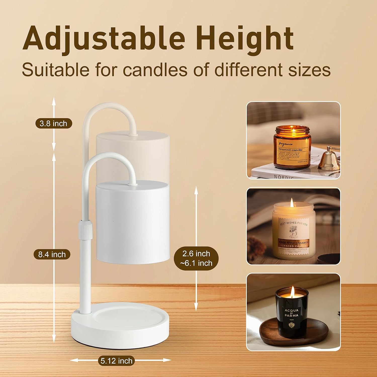 Dimmable Candle Warmer Lamp with Timer, Height Adjustable Electric Candle Wax Warmer, Christmas Birthday Gifts for