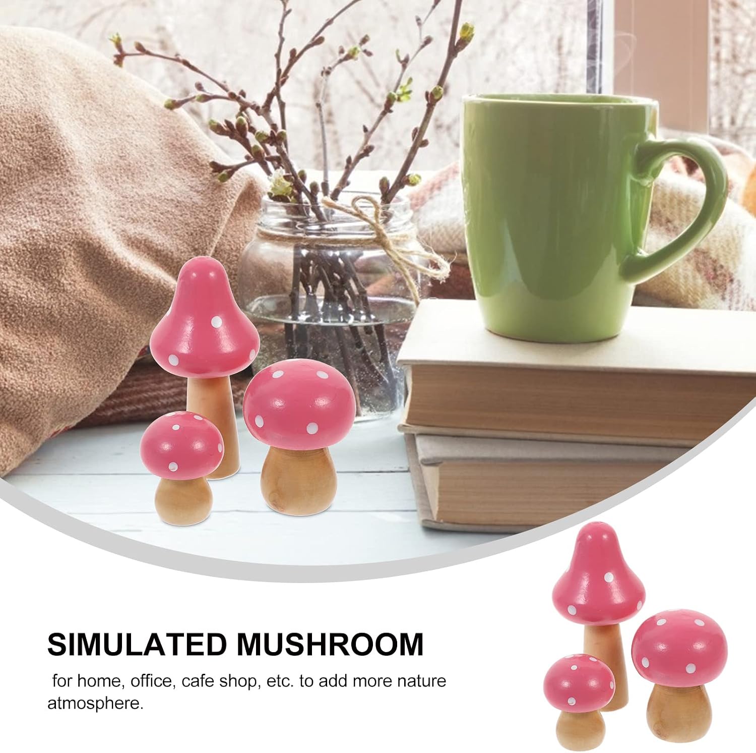 Mushroom Miniature Figurines Mini Wooden Mushrooms Fairy Garden Accessories Flower Pots / Set of 3