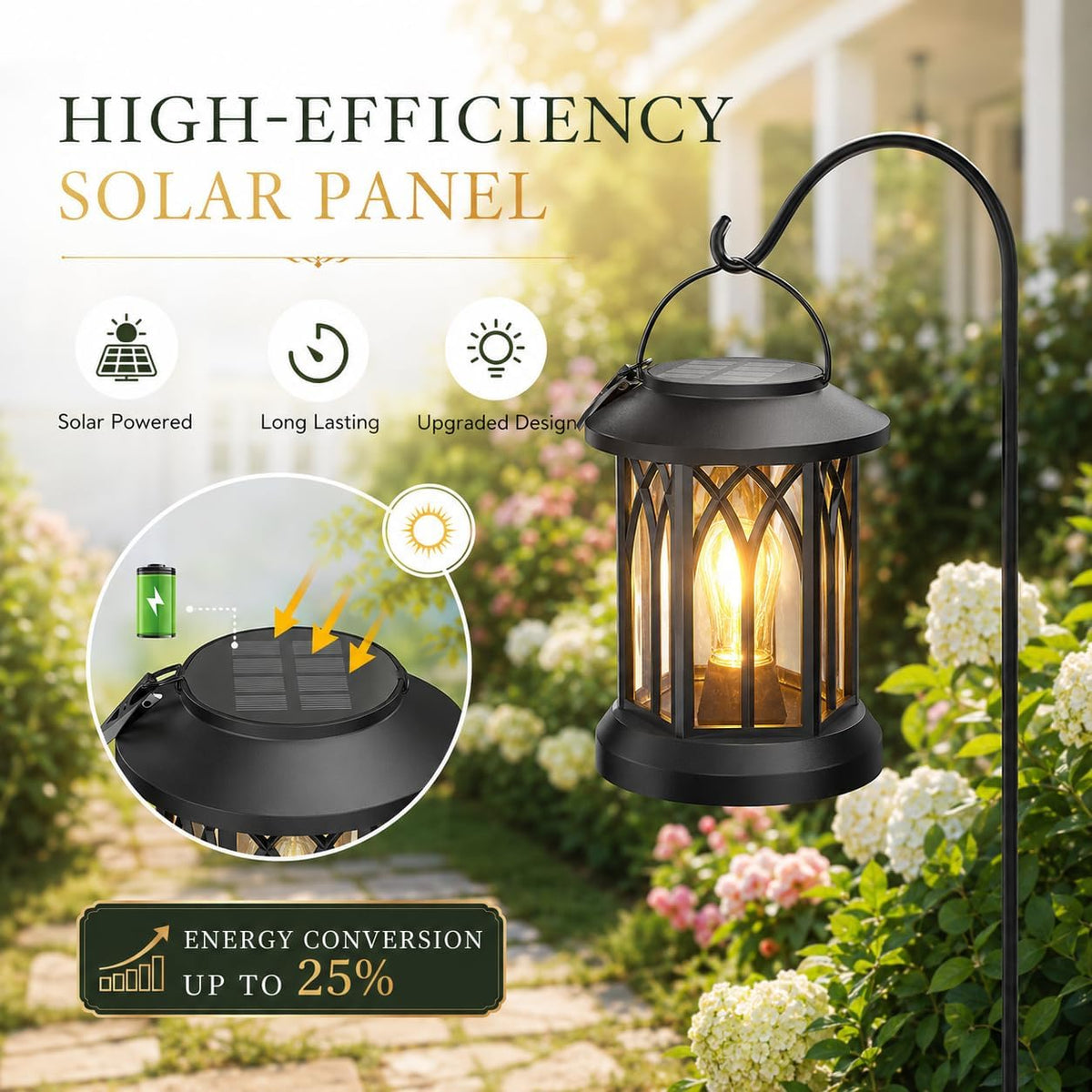 Solar Lanterns Outdoor Waterproof 2 Pack, Hanging Solar Lights with 2700K Warm LED Light, IP65 Solar Powered Lanterns