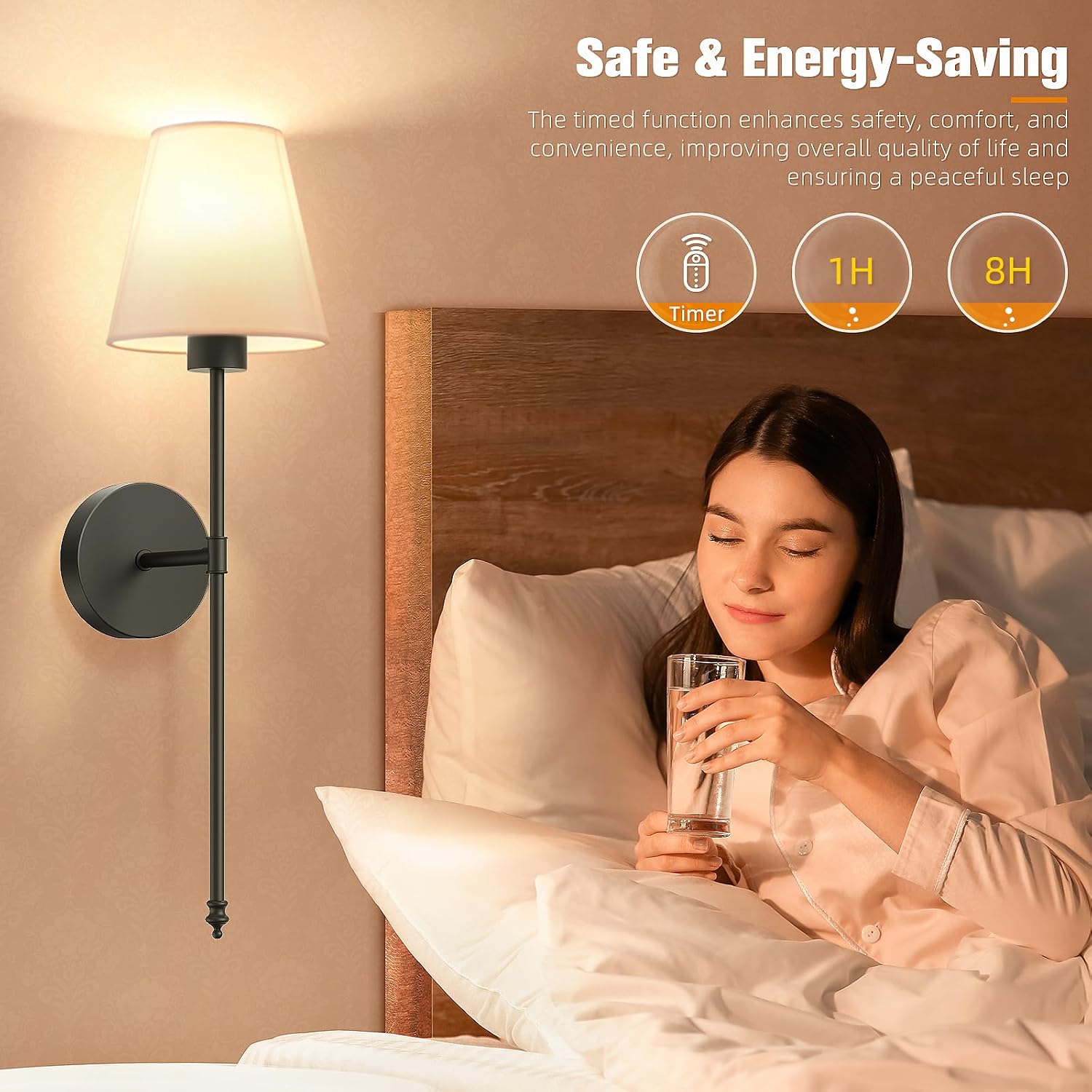 19.9 inch Battery Operated Wall Sconce Set of 2,Black Rechargeable Wall Lights with 10400mAh Dimmable Detachable Bulbs
