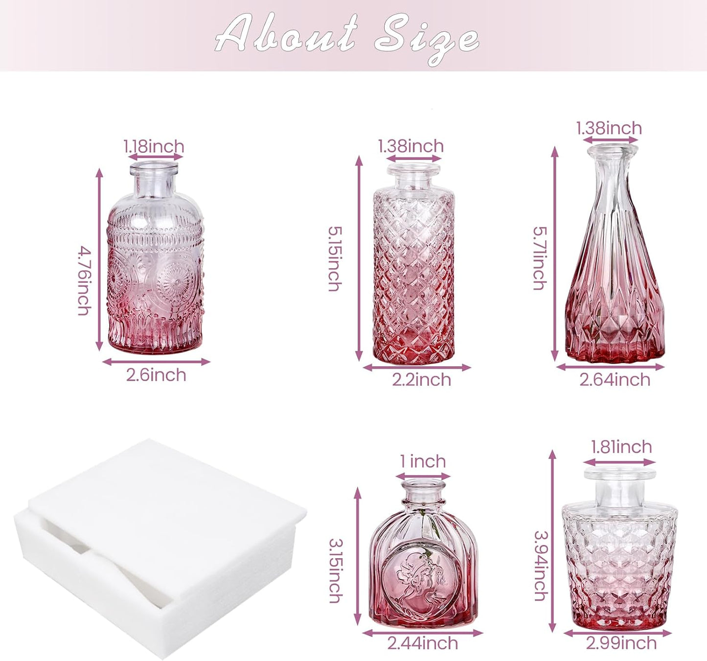 Mini Vintage Vase / Pink / Set of 5
