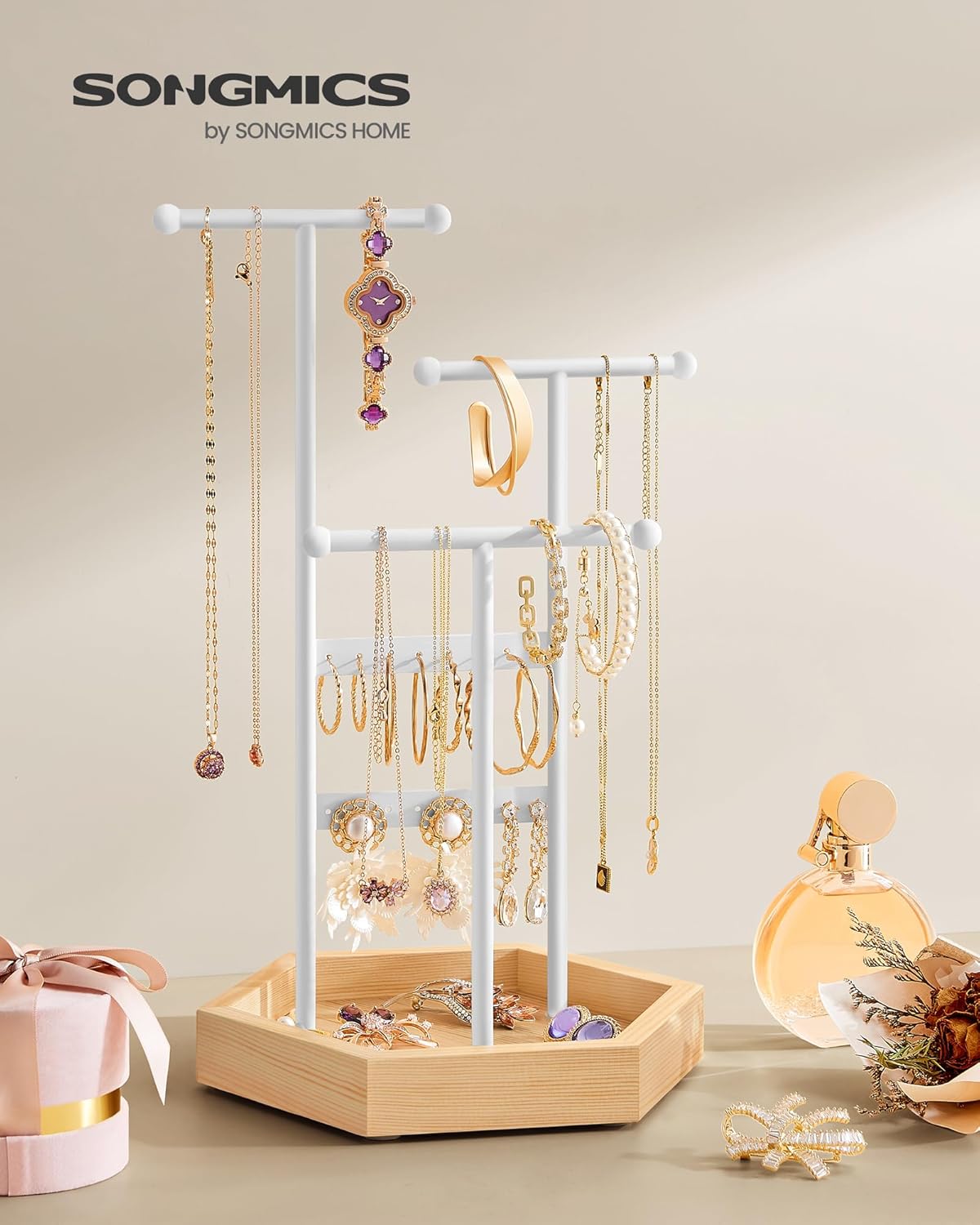 Metal Frame / Jewelry Holder / Matte White + Natural Beige