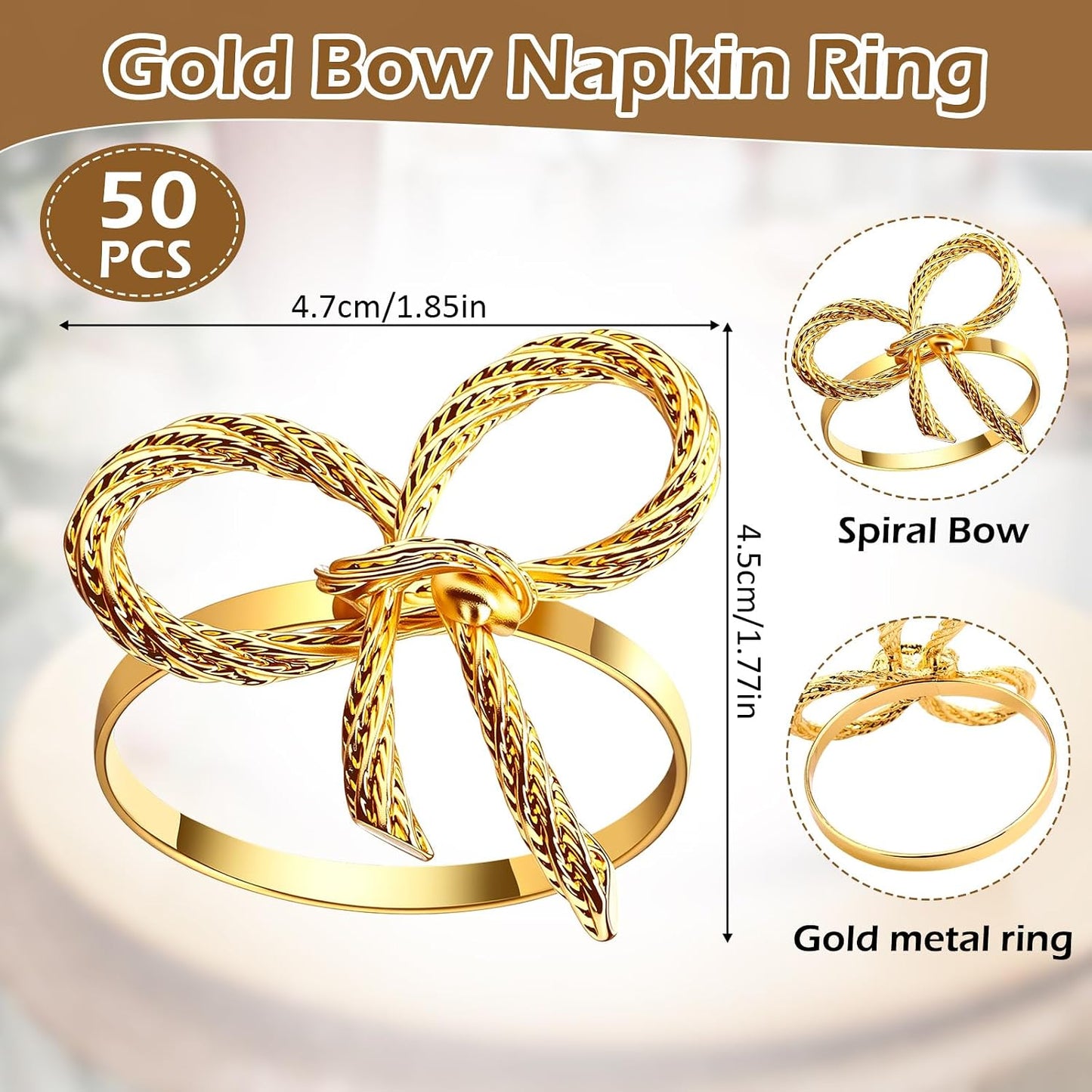 50 Pcs Gold Napkin Rings Metal Napkin Holders Rings Bulk for Dining Anniversary Wedding Dinner Birthday Holiday Party