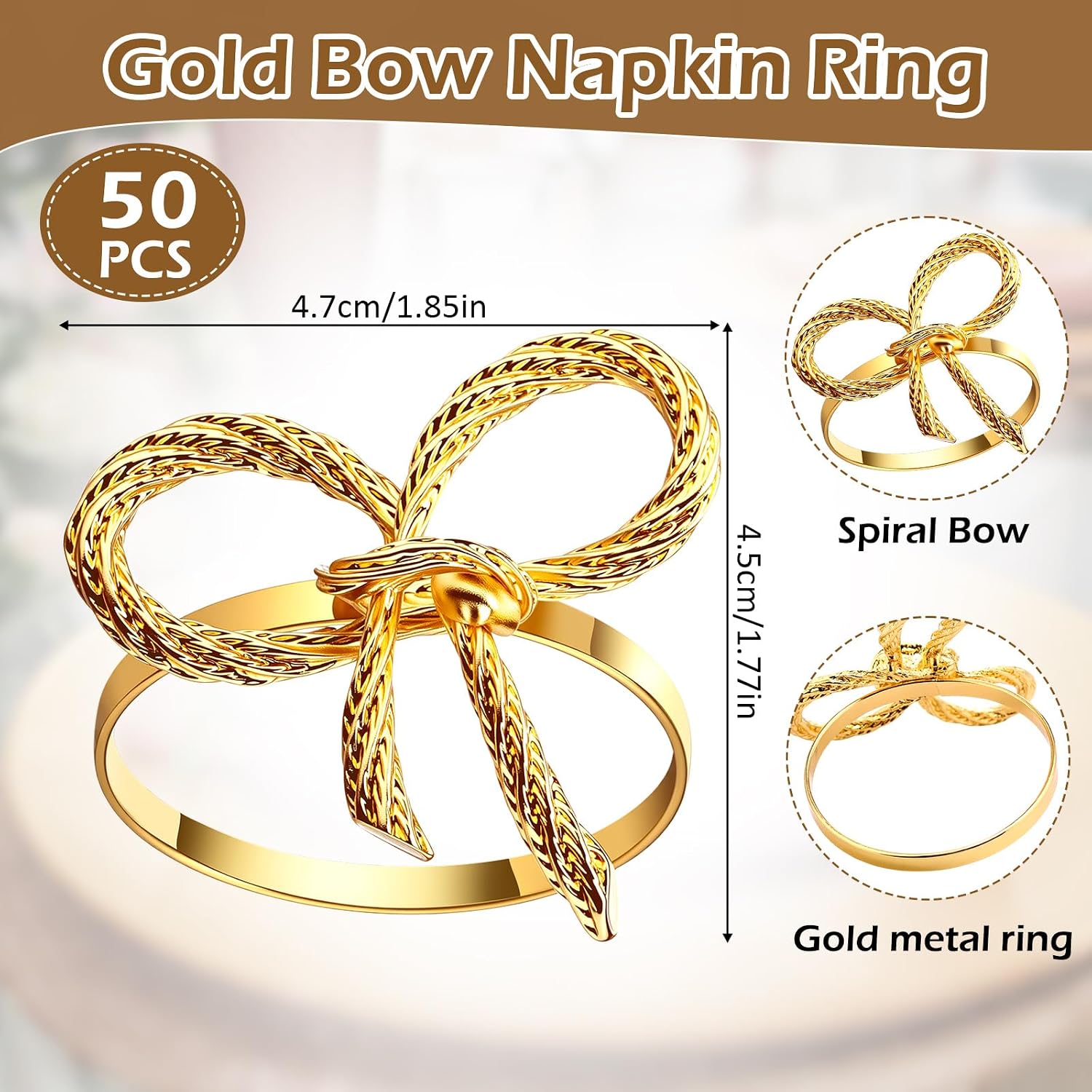 50 Pcs Gold Napkin Rings Metal Napkin Holders Rings Bulk for Dining Anniversary Wedding Dinner Birthday Holiday Party