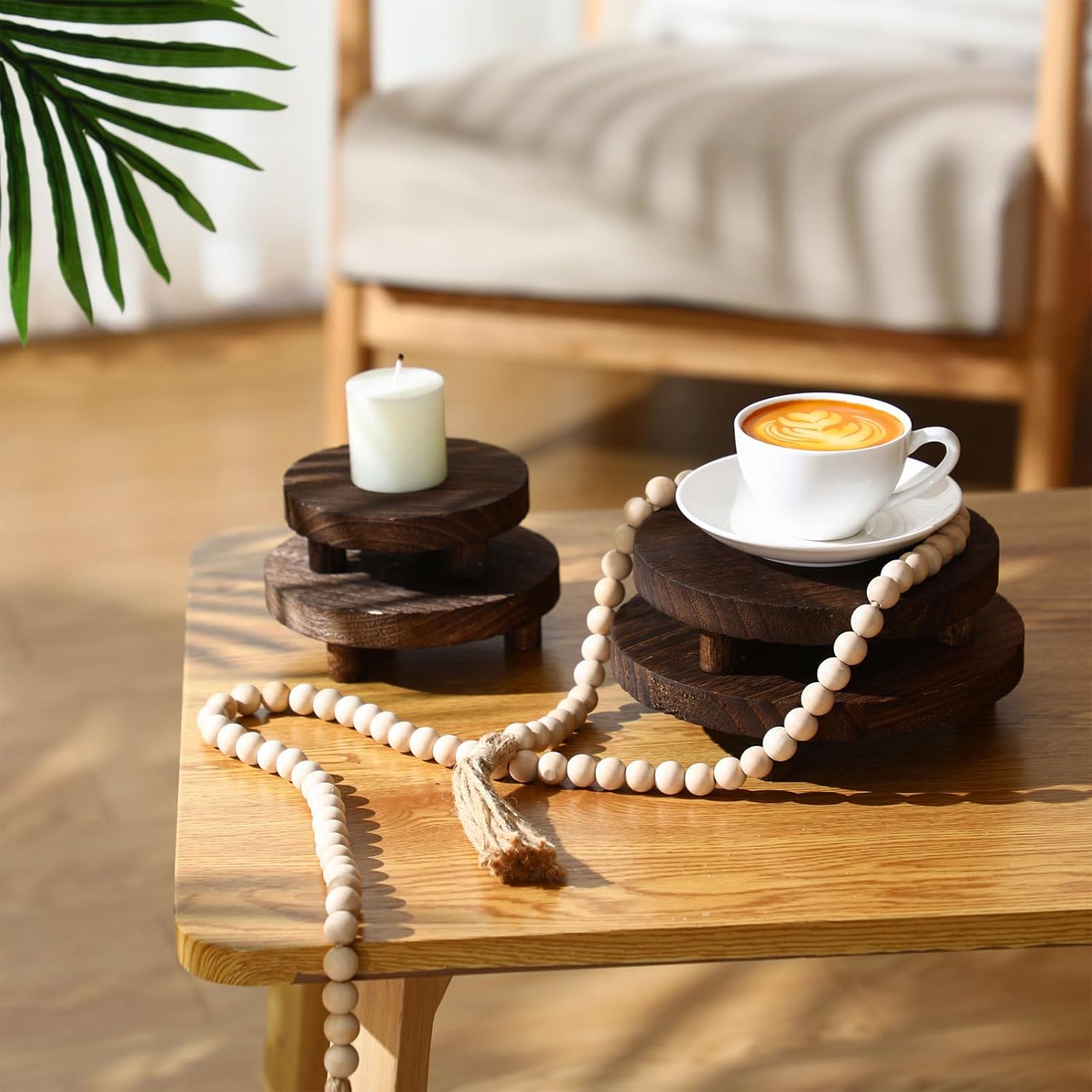 Wooden Risers for Display Wood Pedestal Stand Mini Tray Stand Round Wooden / Brown / Set of 4