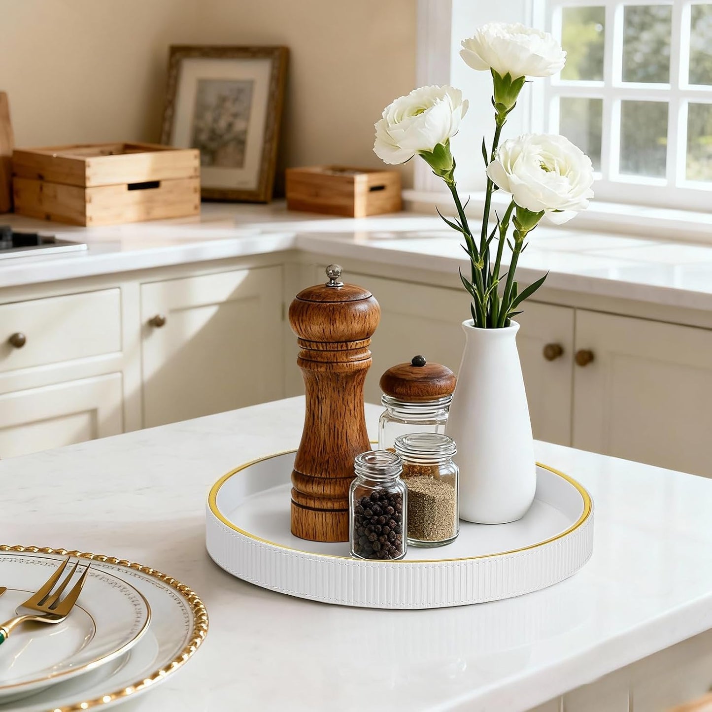 Round Decorative Tray / White