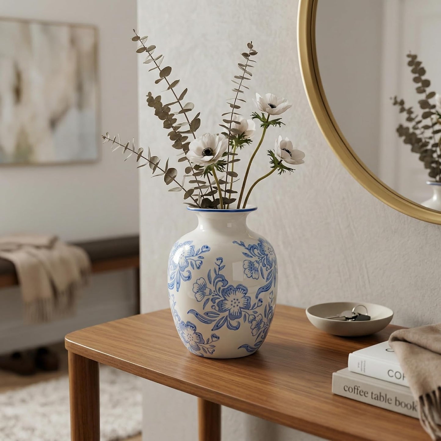 Night Stand / Chinoiserie Vase / Blue and White / 7 Inch